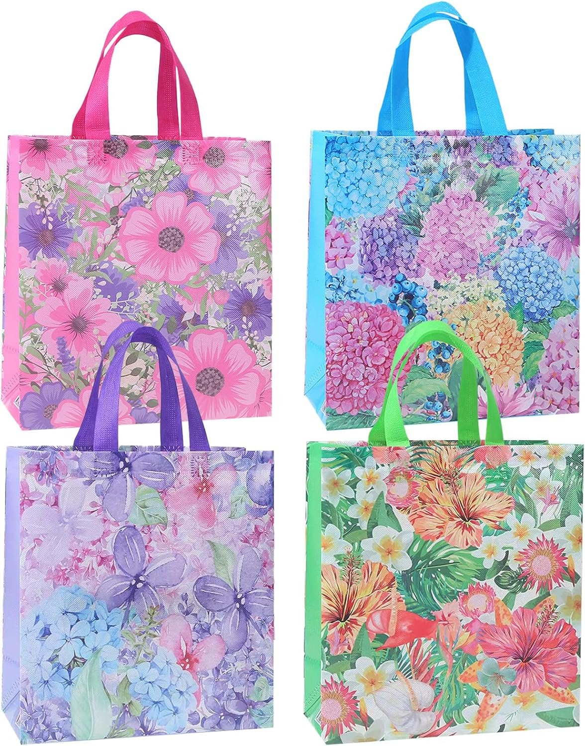 Wholesale 12pcs Flower Pattern Non Woven Reusable Shopping Bags with Handles for Kids Adults Birthday Mothers Day Baby Shower Wedding Thank You Gifts Factory