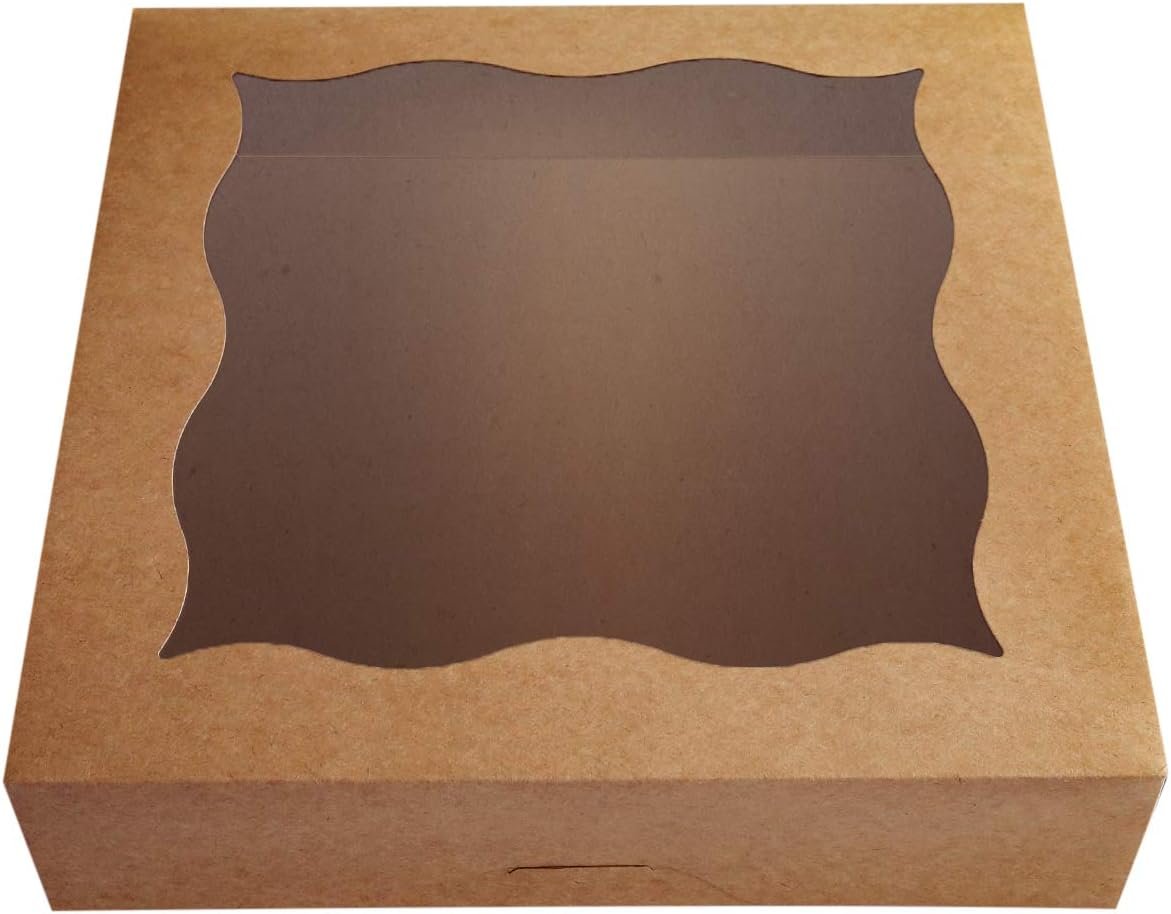 Wholesale 12x12x3 Brown Bakery Boxes with PVC Window for Pies Cookies Large Natural Kraft Paper Pack of 12 Factory