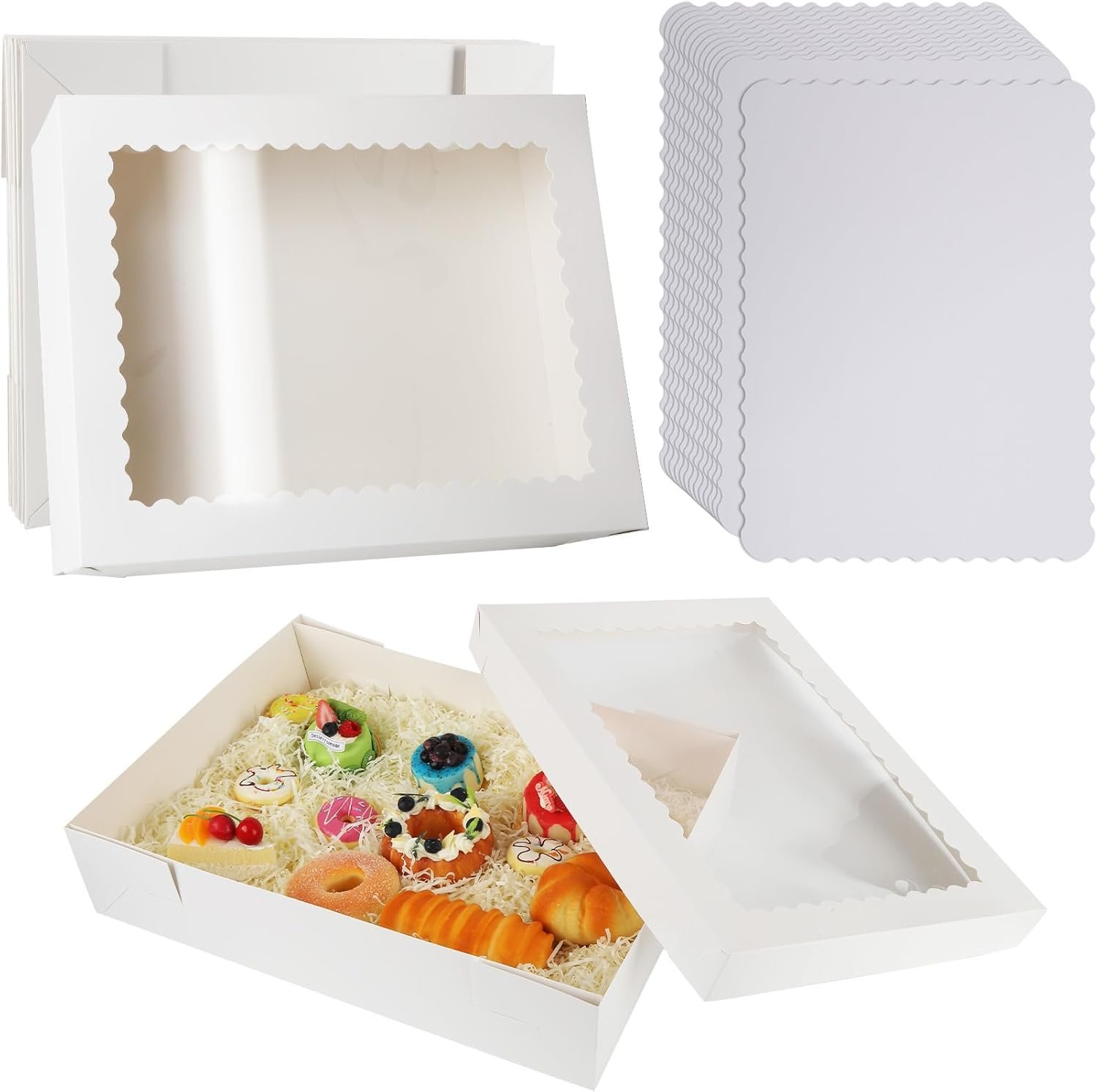 Wholesale 14x10x4in White Bakery Boxes 12 Sets Half Sheet Cake Containers with Boards for Large Pastry Donuts Cupcake Pie Packaging Factory Wholesale 14x10x4in White Bakery Boxes 12 Sets Half Sheet Cake Containers with Boards for Large Pastry Donuts Cupcake Pie Packaging Factory