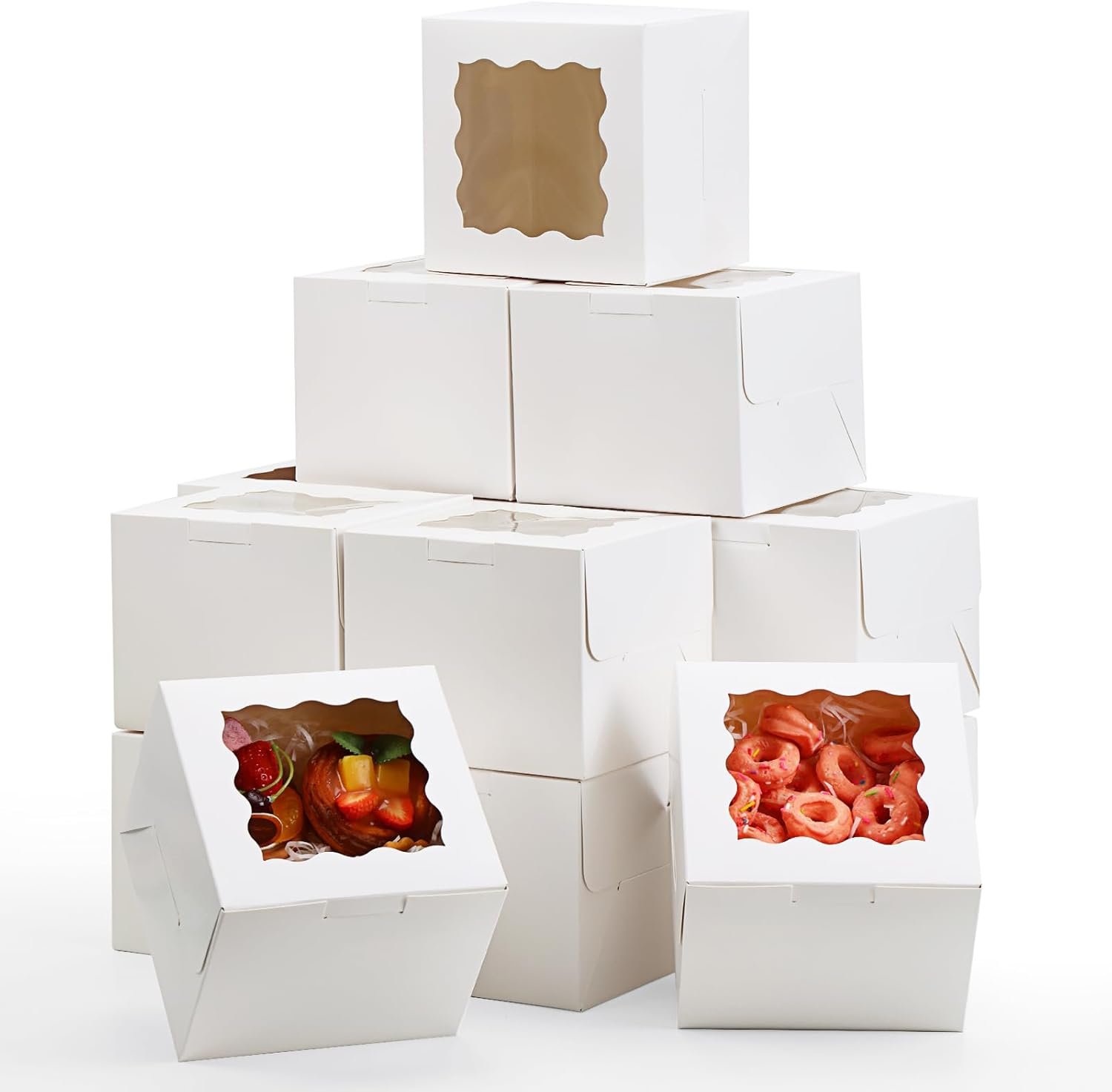 Wholesale 15-Pack 6x6x5 Inch White Cake Boxes with Window for Bakery Carriers Small Bento Cookies Cupcakes Desserts Mother's Day Valentine's Day Factory