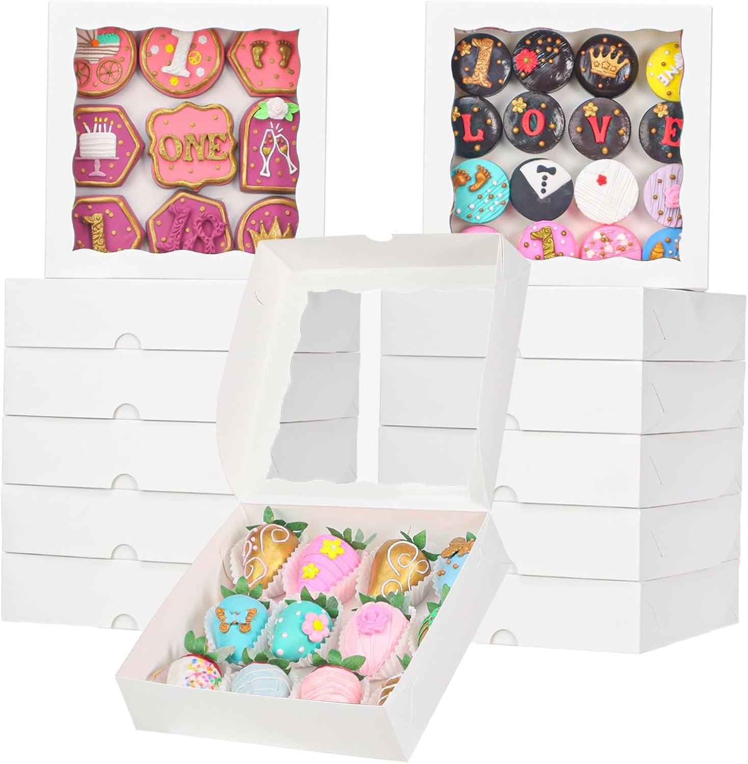 Wholesale 15-Pack 8x8x2 Inch White Bakery Boxes for Christmas Cookies Chocolate Covered Strawberries Cakesickles Brownies Chocolate Truffles Factory