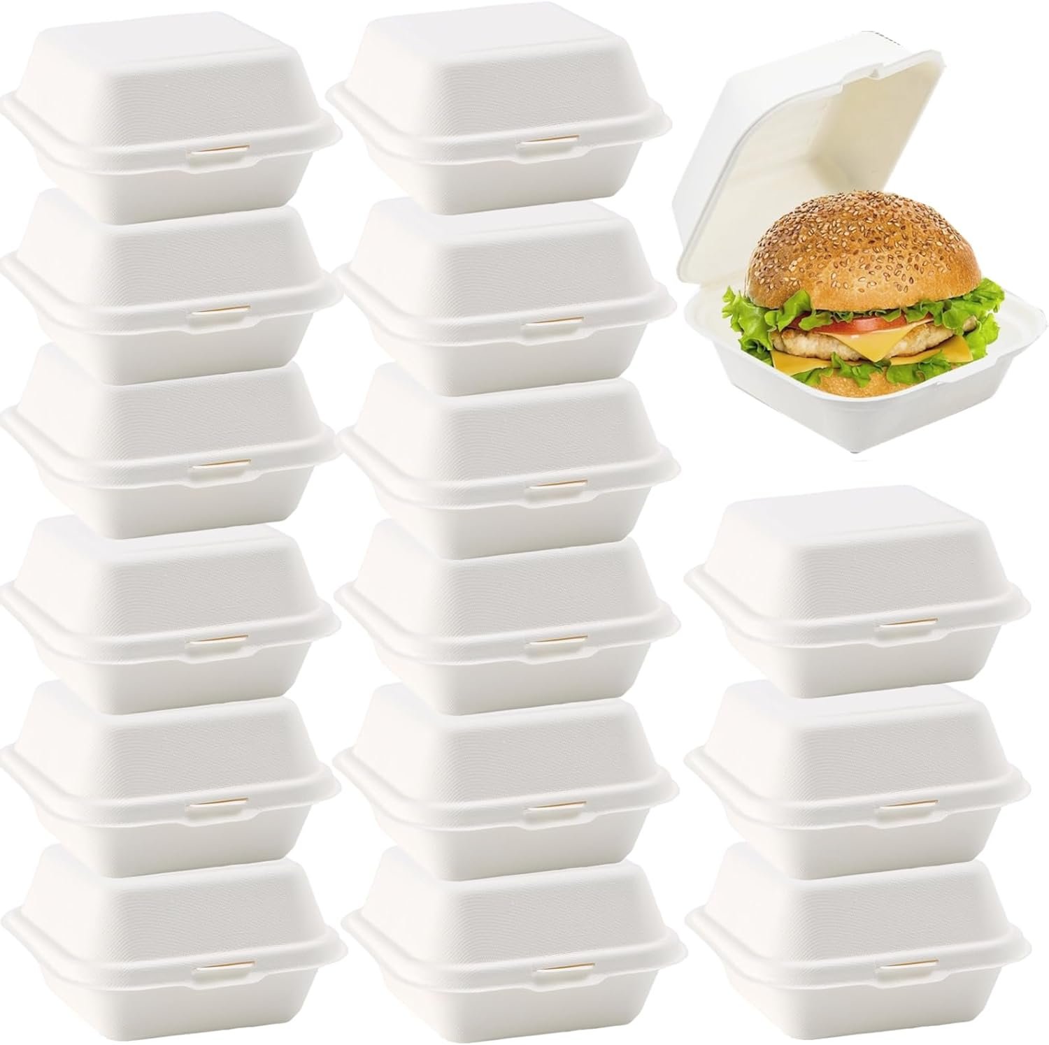 Wholesale 150 Pack 6x6 Inch Clamshell Food Containers with Lids Disposable Takeout To-Go Bagasse Bento Boxes White for Hamburgers Sandwiches Chips Microwave Freezer Safe Factory Wholesale 150 Pack 6x6 Inch Clamshell Food Containers with Lids Disposable Takeout To-Go Bagasse Bento Boxes White for Hamburgers Sandwiches Chips Microwave Freezer Safe Factory