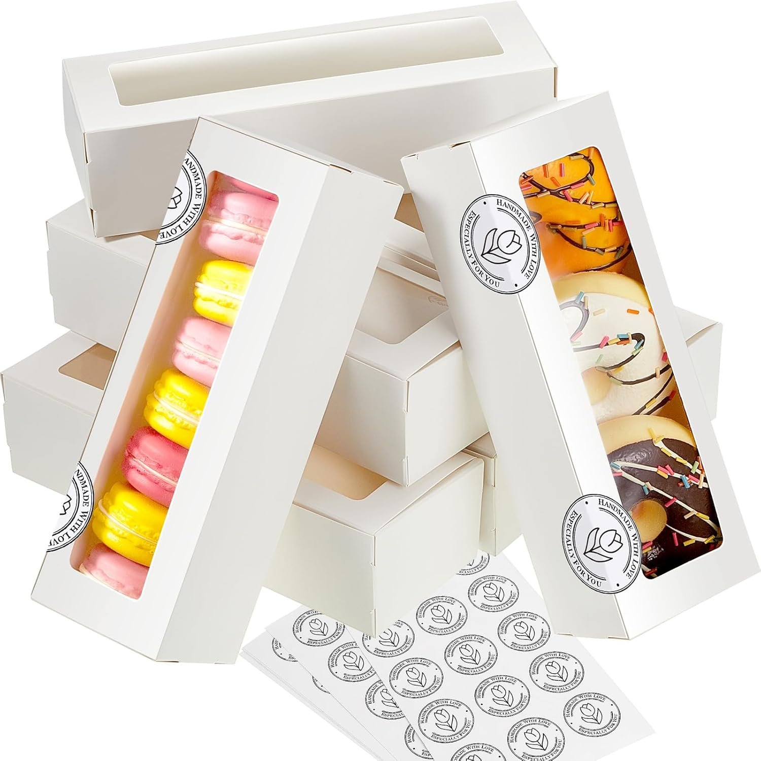 Wholesale 150 Pcs White Macaron Bakery Boxes with Window & Stickers for Chocolate Covered Strawberries Truffles Cookies Donuts Pastries Valentine Desserts Factory Wholesale 150 Pcs White Macaron Bakery Boxes with Window & Stickers for Chocolate Covered Strawberries Truffles Cookies Donuts Pastries Valentine Desserts Factory