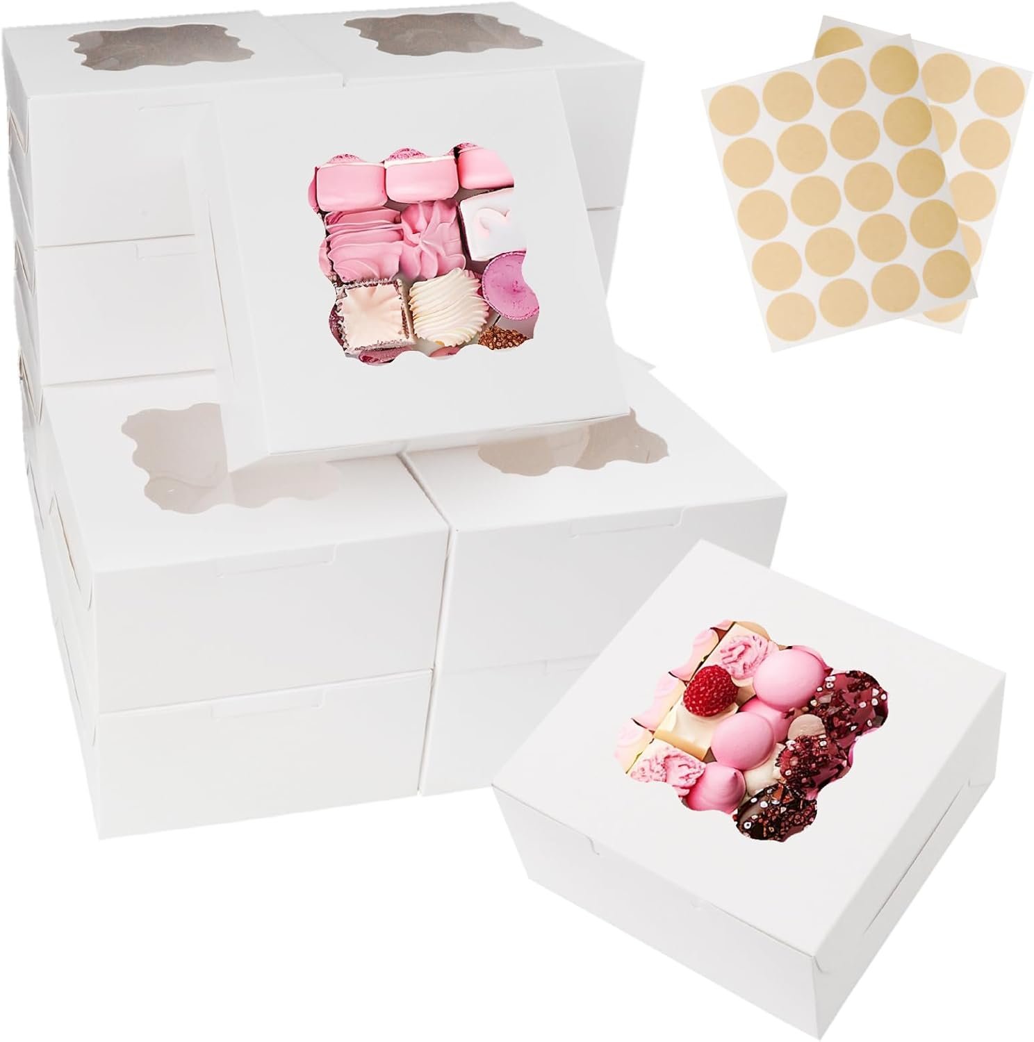 Wholesale 15pcs 6x6x2.5in White Bakery Boxes with Window for Macarons Donuts Cookies Desserts Treats Party Favors Factory