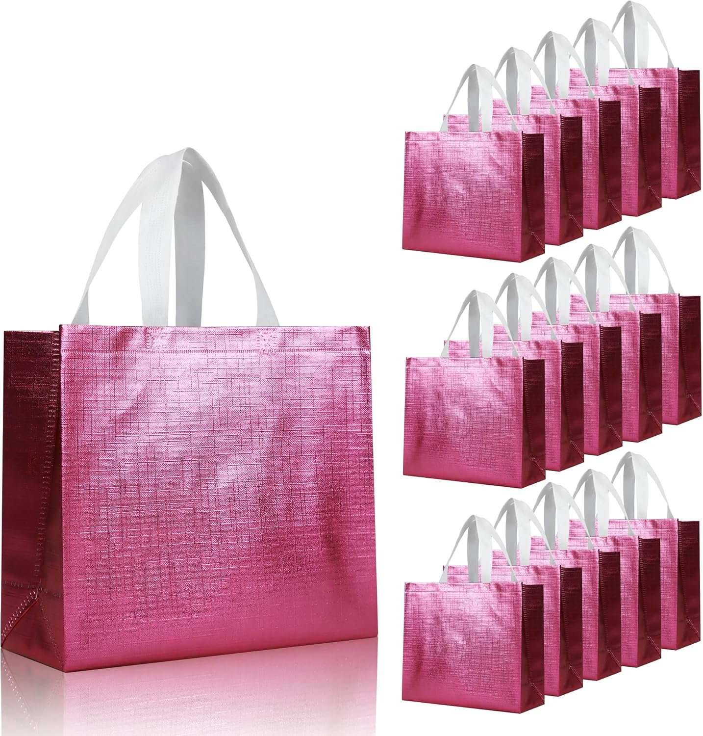 Wholesale 16 Pcs Pink Reusable Gift Bags Metallic Bling Design with Handles and Bases Non-woven for Birthday Wedding Parties Graduation 12.6x4.7x11 Inches Factory Wholesale 16 Pcs Pink Reusable Gift Bags Metallic Bling Design with Handles and Bases Non-woven for Birthday Wedding Parties Graduation 12.6x4.7x11 Inches Factory
