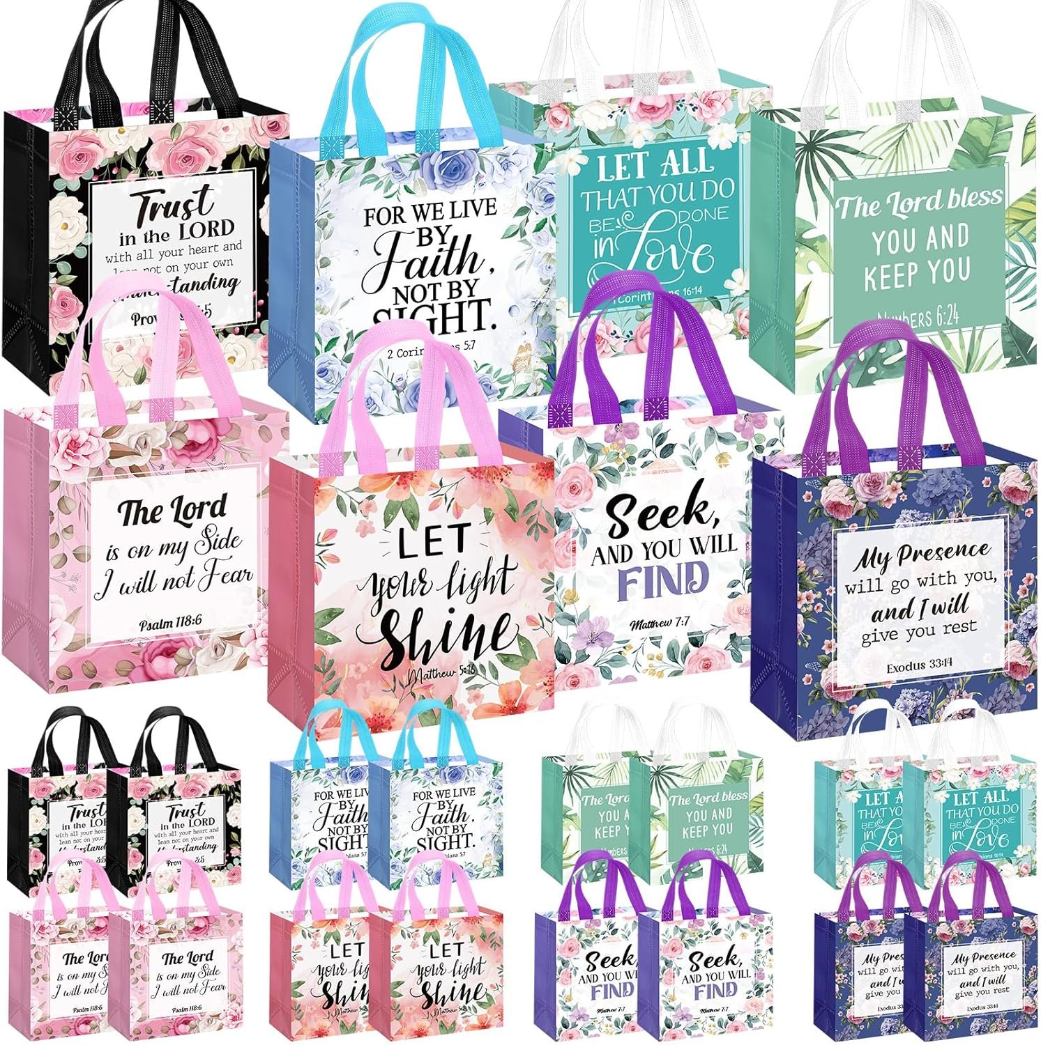 Wholesale 16 Pcs Reusable Non-Woven Religious Gift Bags with Handles Flower Design for Christian Baptism Bible Verse Catholic Theme Party Favors for Women Factory