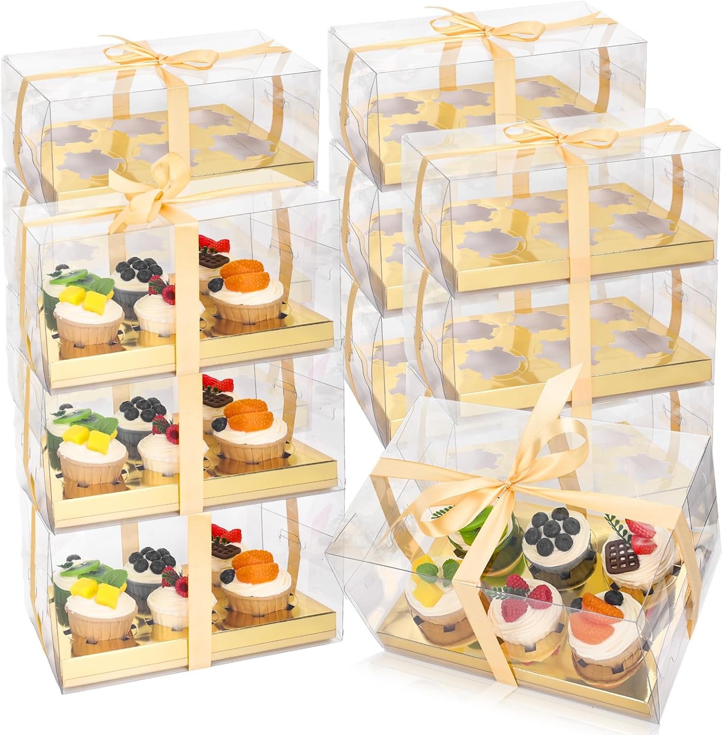Wholesale 16 Sets 6-Count Clear Rectangle Cupcake Boxes Plastic Bakery Cake Containers Holders with Ribbon for Wedding Birthday Baby Shower Favors Factory