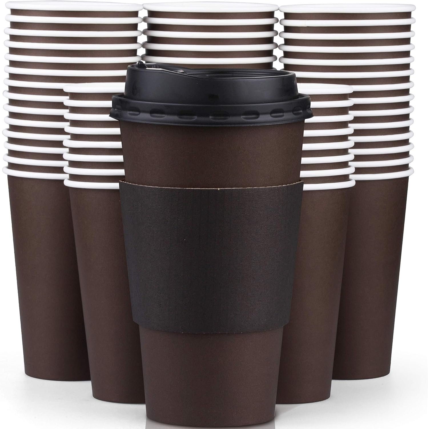 Wholesale 16 oz Disposable Brown Coffee Cups with Lids Sleeves Premium Paper 100 Pack Factory