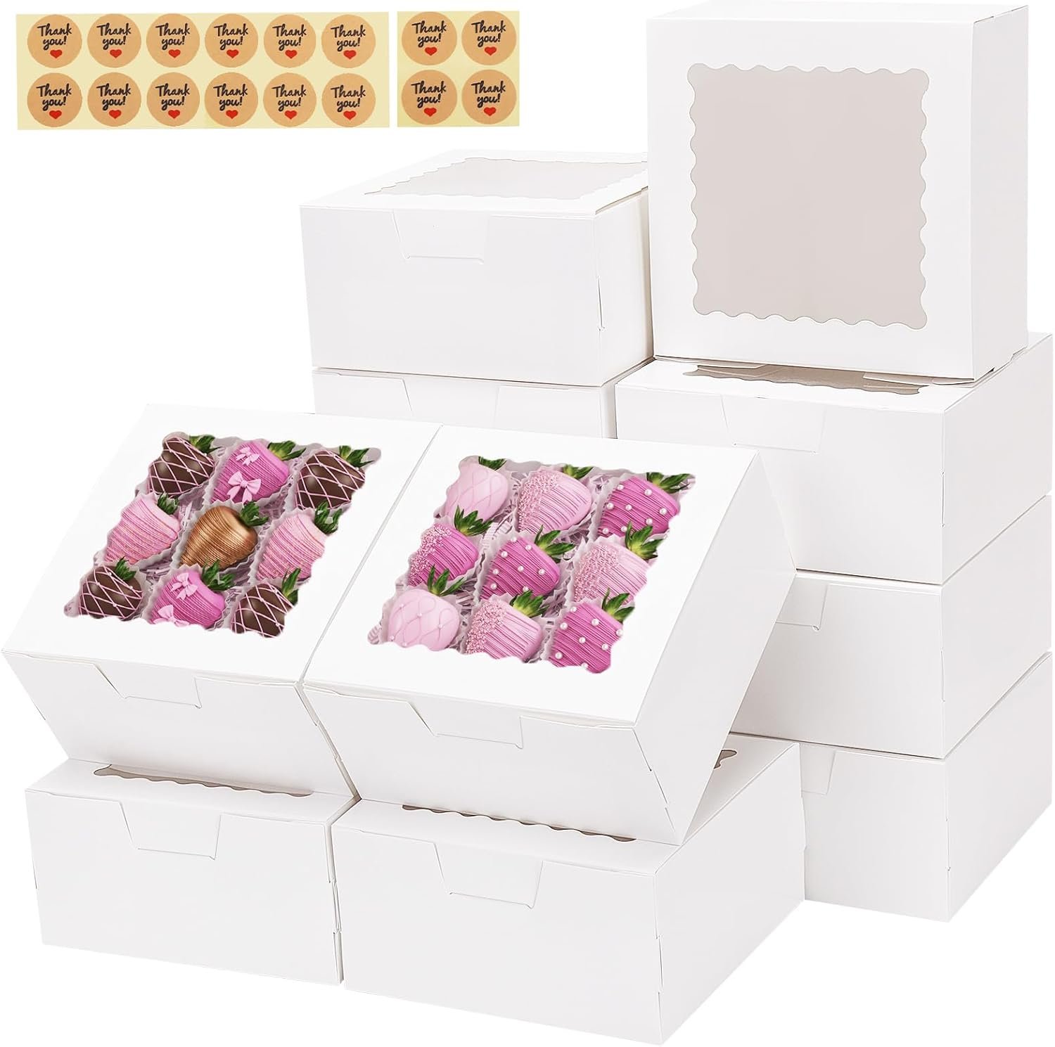 Wholesale 16pcs 6x6x3 Inch Window Bakery Boxes for Cookies Treats Chocolate Covered Strawberries Cupcakes Pastries with Stickers Factory