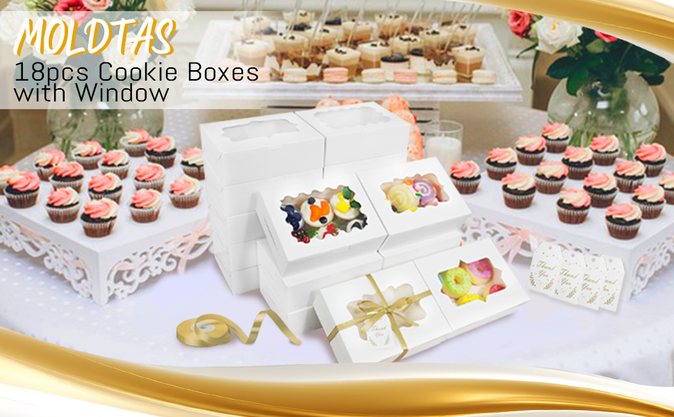 Wholesale 18-Pack 8x6x2.5 Inch Window Cookie Boxes 18 Thank You Cards 22m Gold Silk Ribbon for Chocolate Strawberries Donuts Pastries Muffins Candy Gifts Factory Wholesale 18-Pack 8x6x2.5 Inch Window Cookie Boxes 18 Thank You Cards 22m Gold Silk Ribbon for Chocolate Strawberries Donuts Pastries Muffins Candy Gifts Factory