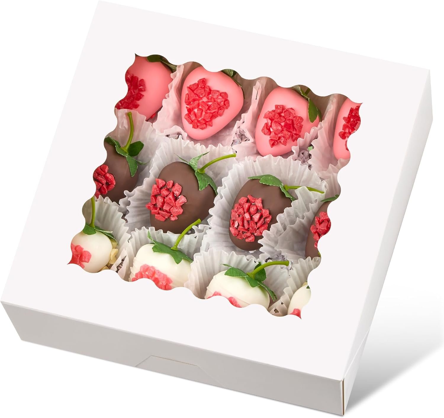 Wholesale 20 Pack 8 x 8 x 2.5 Inch Bakery Pie Boxes with Window Auto-Popup for Cookies Treats Chocolate Strawberries Pastries Muffins Donuts Factory