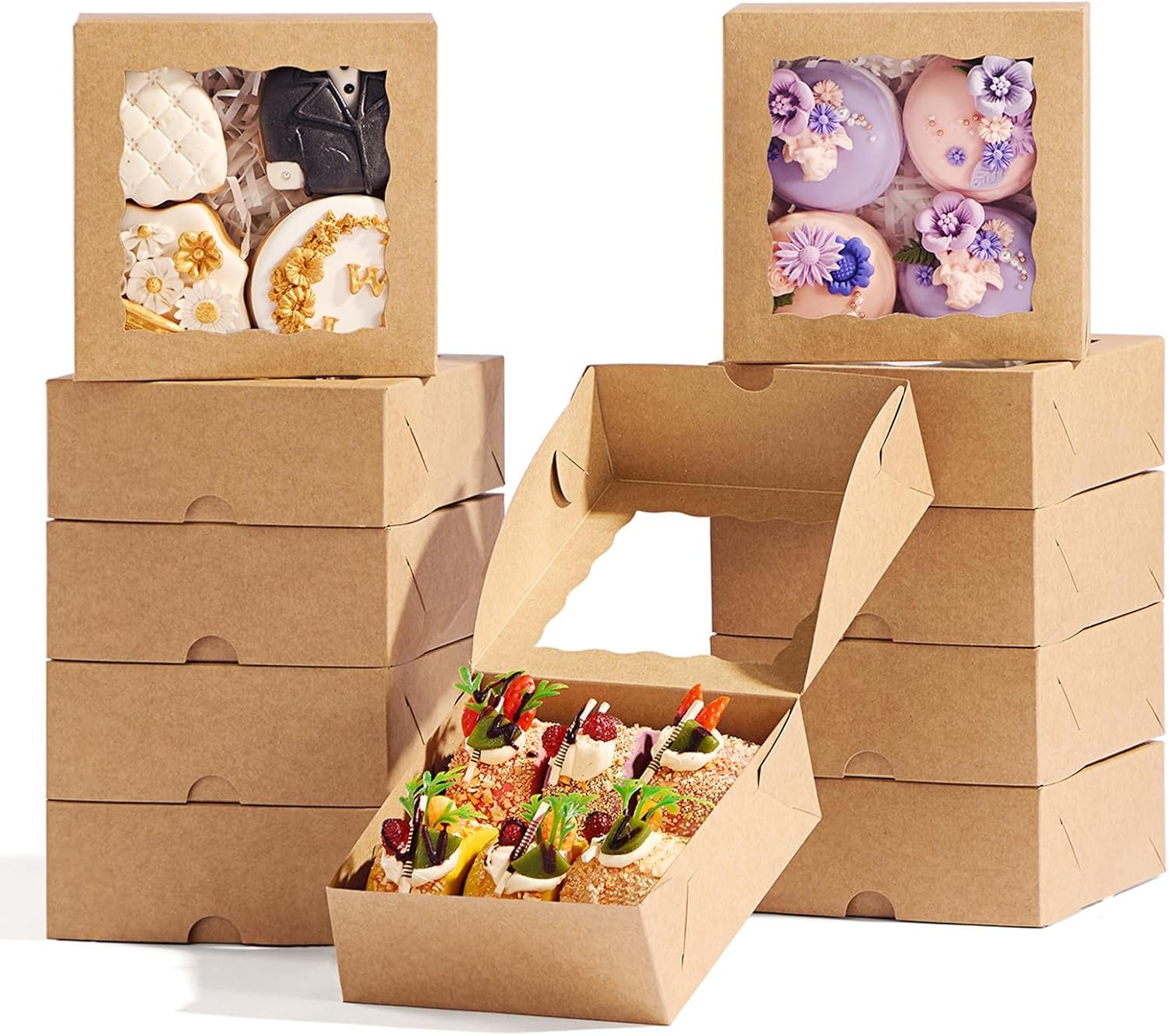 Wholesale 20 Pcs 5x5x2 Inch Bakery Boxes with Window for Cookies Macarons Mini Cakes Chocolate Covered Strawberries Pies Brownies Factory