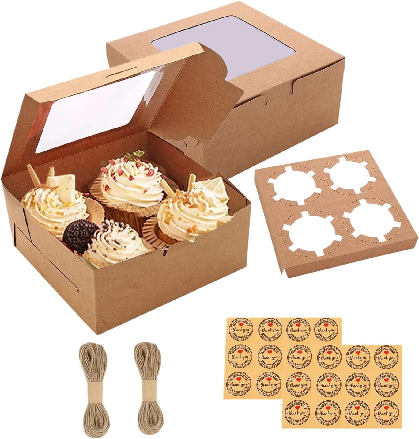 Wholesale 24-Pack 4-Count Bakery Cupcake Boxes with Window 6x6x3 Inch Cookie Cake Carriers Brown Kraft Takeout Containers for Muffins Macarons Donuts Chocolate Bombs Factory