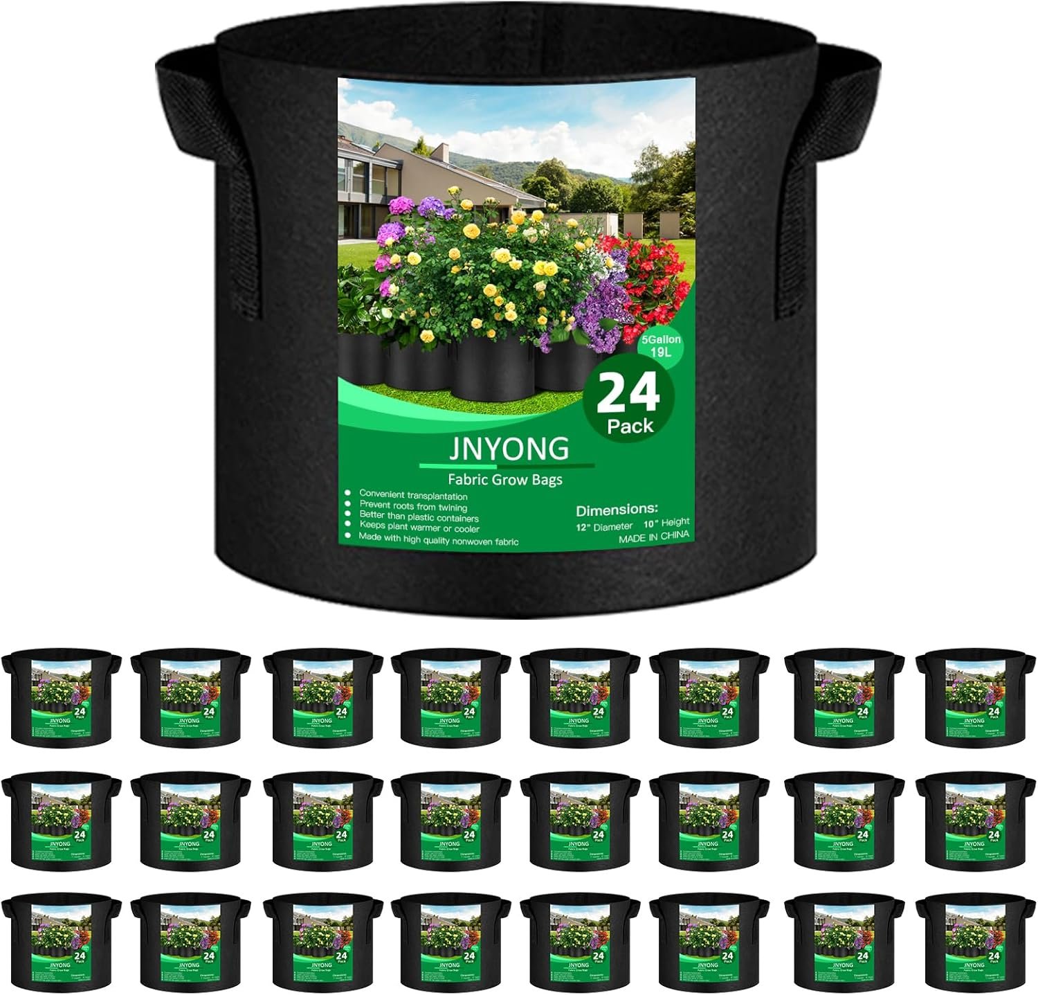 Wholesale 24-Pack 5 Gallon Thickened Non-Woven Aeration Fabric Grow Bags with Handles Factory