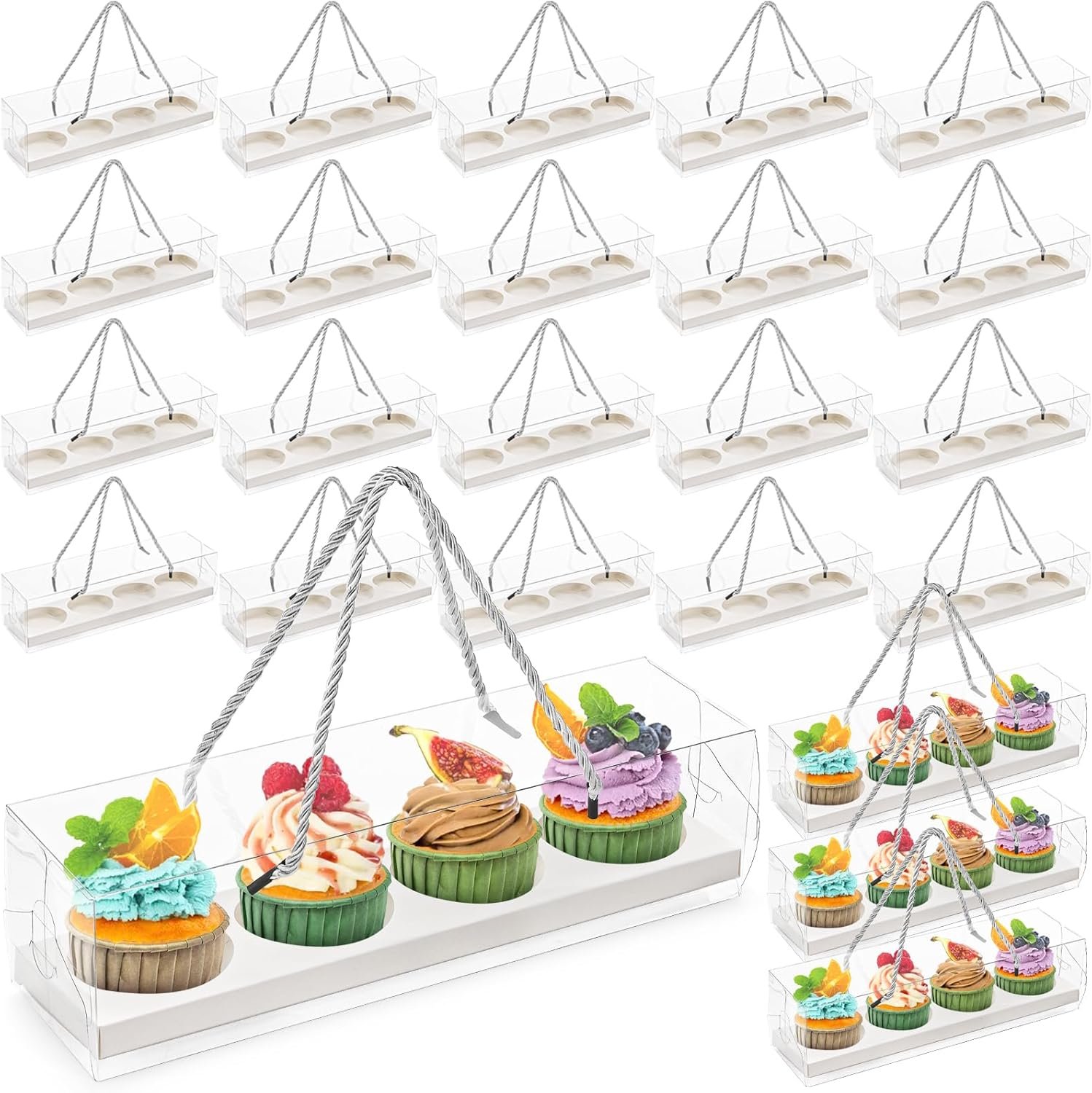 Wholesale 24-Pack Clear Cupcake Boxes with Handles 12 x 3 x 3 Inch Plastic Containers for Desserts Muffins Parties Weddings Factory