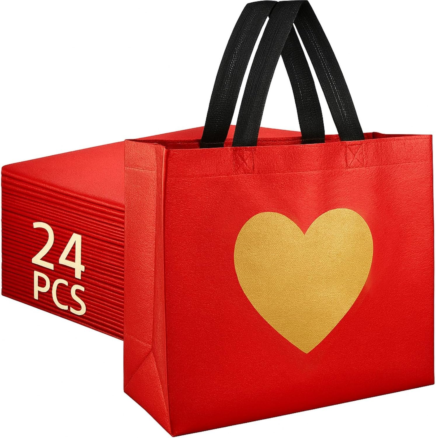 Wholesale 24 Pcs Non Woven Red Gift Bags with Shiny Gold Heart Print Large Size 13 x 5 x 11 Inch Reusable with Handles for Valentines Day Birthday Wedding Anniversary Bridal Party Factory Wholesale 24 Pcs Non Woven Red Gift Bags with Shiny Gold Heart Print Large Size 13 x 5 x 11 Inch Reusable with Handles for Valentines Day Birthday Wedding Anniversary Bridal Party Factory