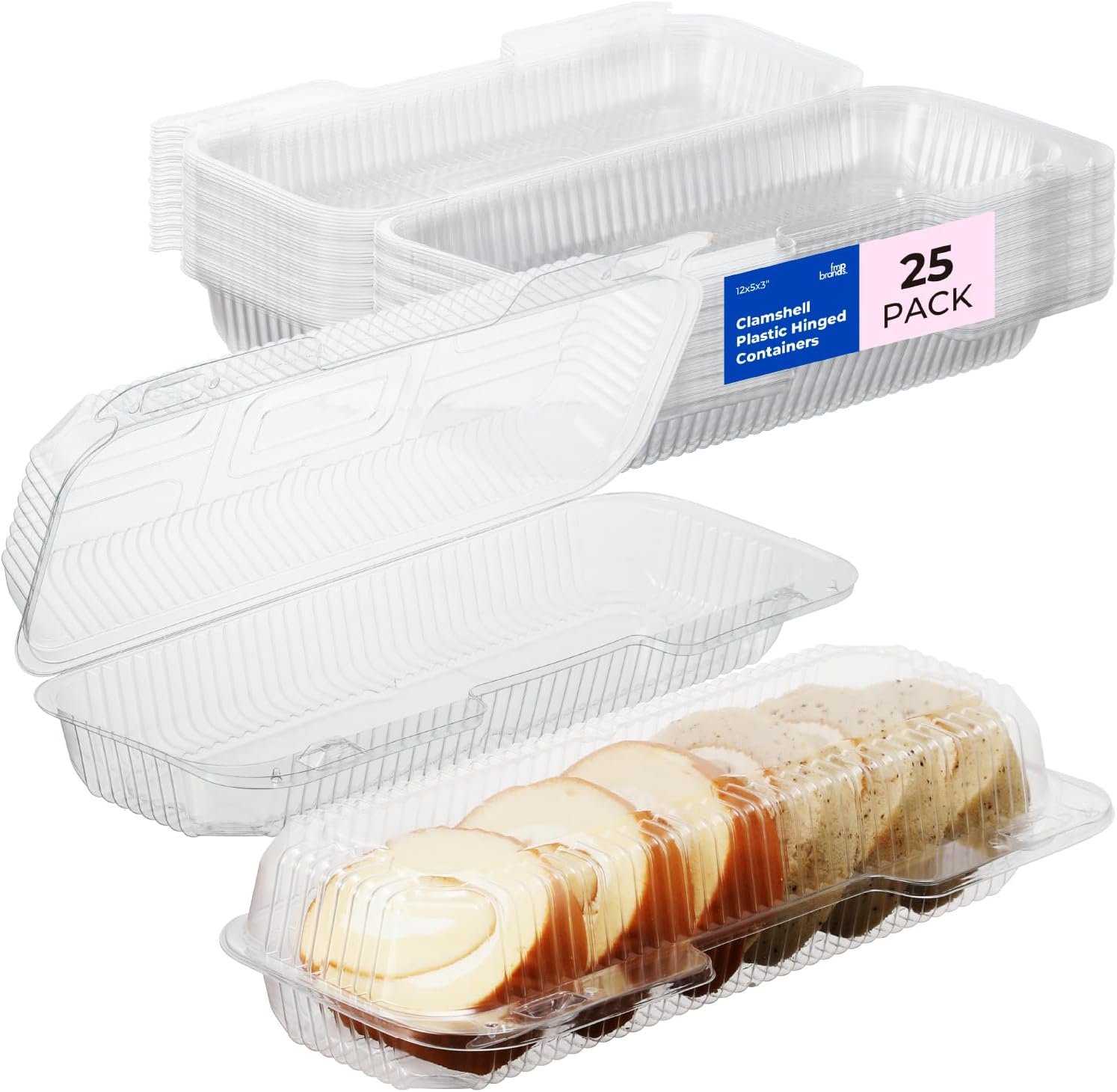 Wholesale 25-Pack 12x5x3 Inch Clear Hinged Plastic Clamshell Takeout Containers Disposable Bakery Packaging for Cakes Rolls Cookies Pastries Bread Fruits Sandwiches Factory