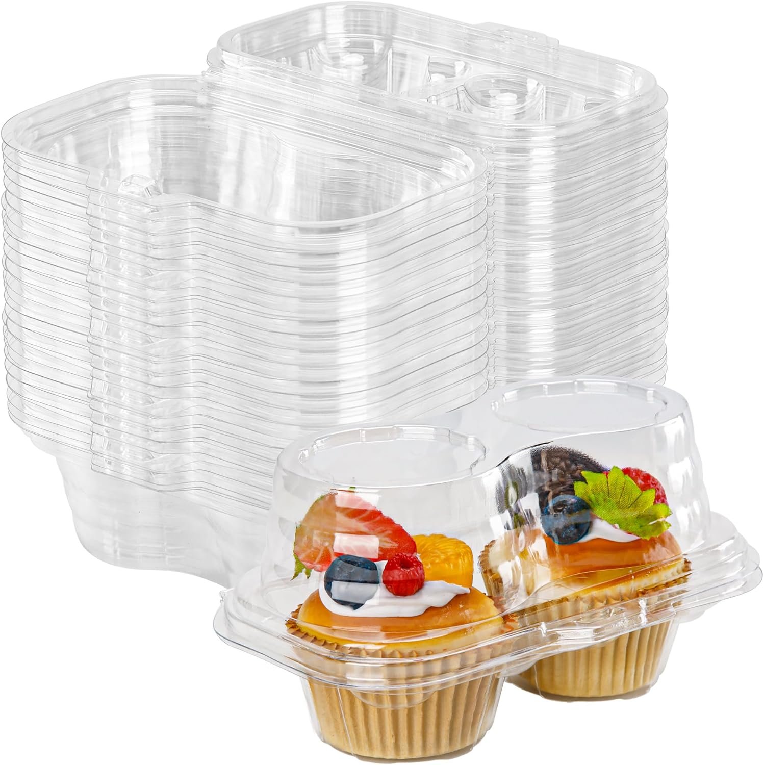 Wholesale 25-Pack 2-Count Cupcake Containers with Connected Airtight Lids for 50 Cupcakes Muffins BPA-Free Standard Size Factory