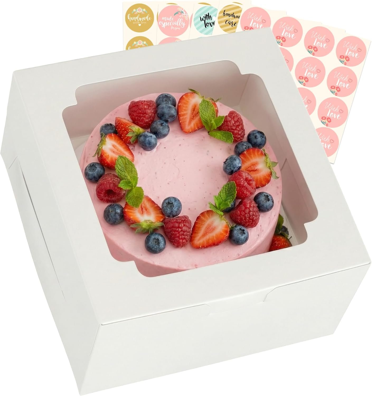 Wholesale 25pcs 10x10x5 Inch White Square Cake Boxes with Window Bakery Pie Containers for Cookies Donuts Pastries Birthdays Weddings 80 Stickers Factory