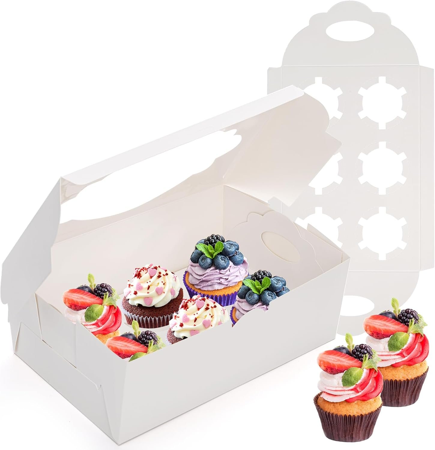 Wholesale 30 Pack 6-Count Cupcake Boxes 10.2x6.9x4 Inch Pre-Folded White Bakery Containers with Window Insert Food Grade Disposable for Cakes Muffins Cookies Pastries Factory