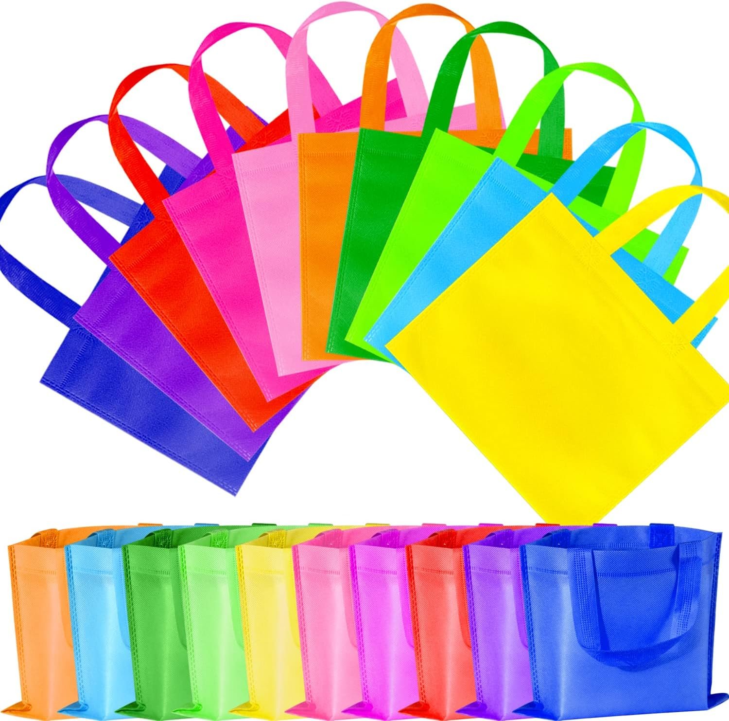 Wholesale 30 Pack 9.8'' Small Non-Woven Reusable Kids Tote Bags with Handles Rainbow Party Favor Goodie Bags for Birthday Factory