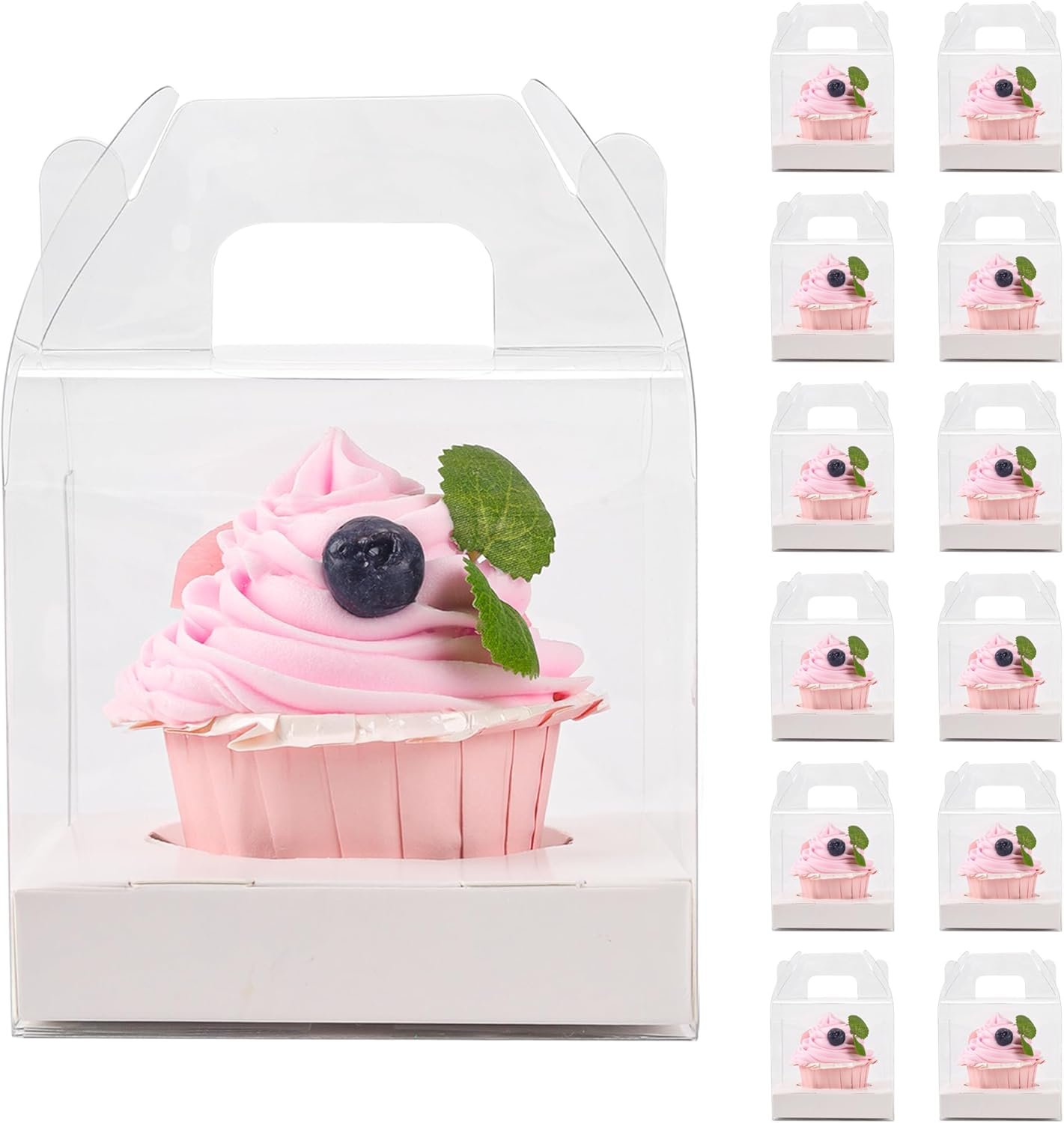Wholesale 30 Pack Individual Cupcake Boxes with Handles Clear Plastic Inserts Single Favor Containers Factory
