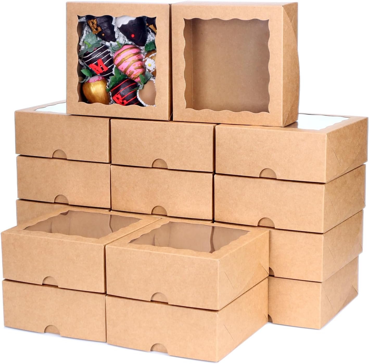 Wholesale 30pcs Window Cookie Boxes 6x6x2.5in Brown Bakery Packaging for Treats Small Cakes Desserts Donuts Pastries Factory