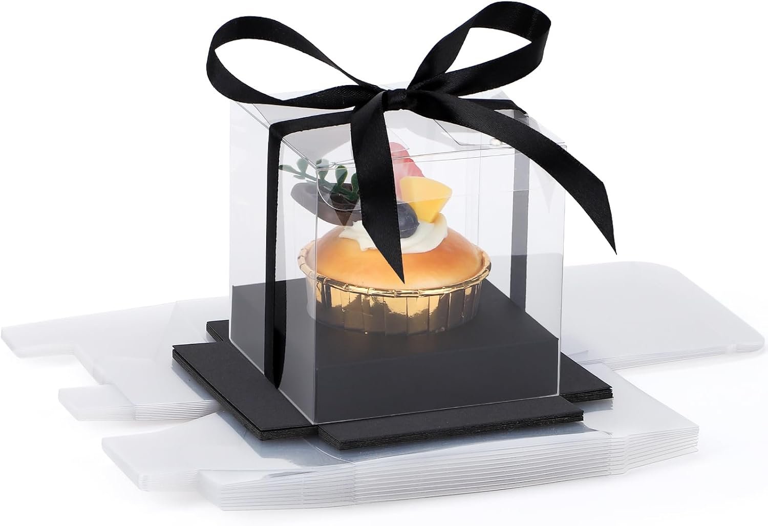 Wholesale 3.5 Inch Clear Plastic Individual Cupcake Boxes 12pcs Transparent Containers with Ribbon Inserts Cake Holders Storage Wedding Party Carrier-Black Factory Wholesale 3.5 Inch Clear Plastic Individual Cupcake Boxes 12pcs Transparent Containers with Ribbon Inserts Cake Holders Storage Wedding Party Carrier-Black Factory