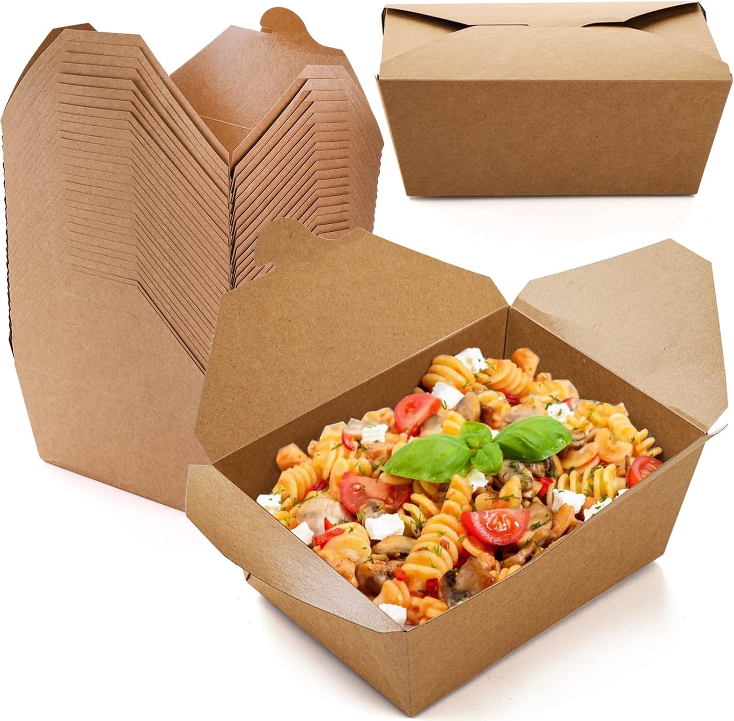 Wholesale 35 Pack 110 Oz Large Kraft Paper Takeout Food Containers Leakproof Grease Resistant Microwaveable Disposable Brown Boxes Factory