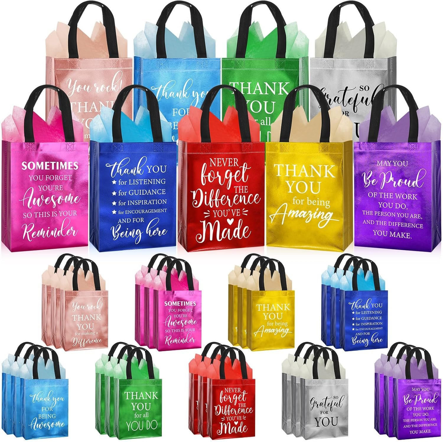 Wholesale 36 Pcs Reusable Non-Woven Employee Appreciation Gift Bags with Handles and Tissue for Team Coworker Staff 8 x 10 x 4 Inch Factory