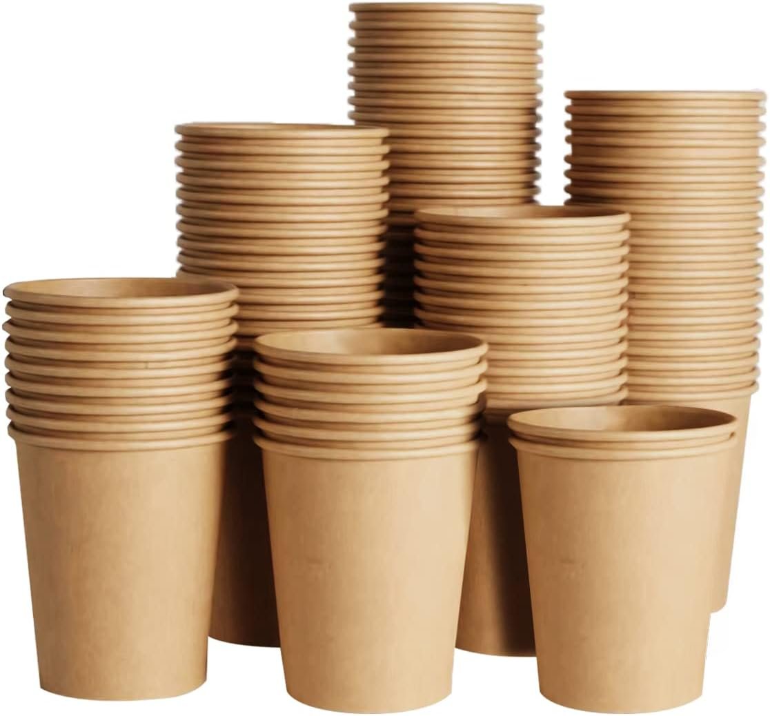 Wholesale 400 Pack 8 oz Unbleached Kraft Paper Cups Thickened Disposable Hot Cold Beverage Coffee Cups for Parties Home Cafes Offices Brown Factory