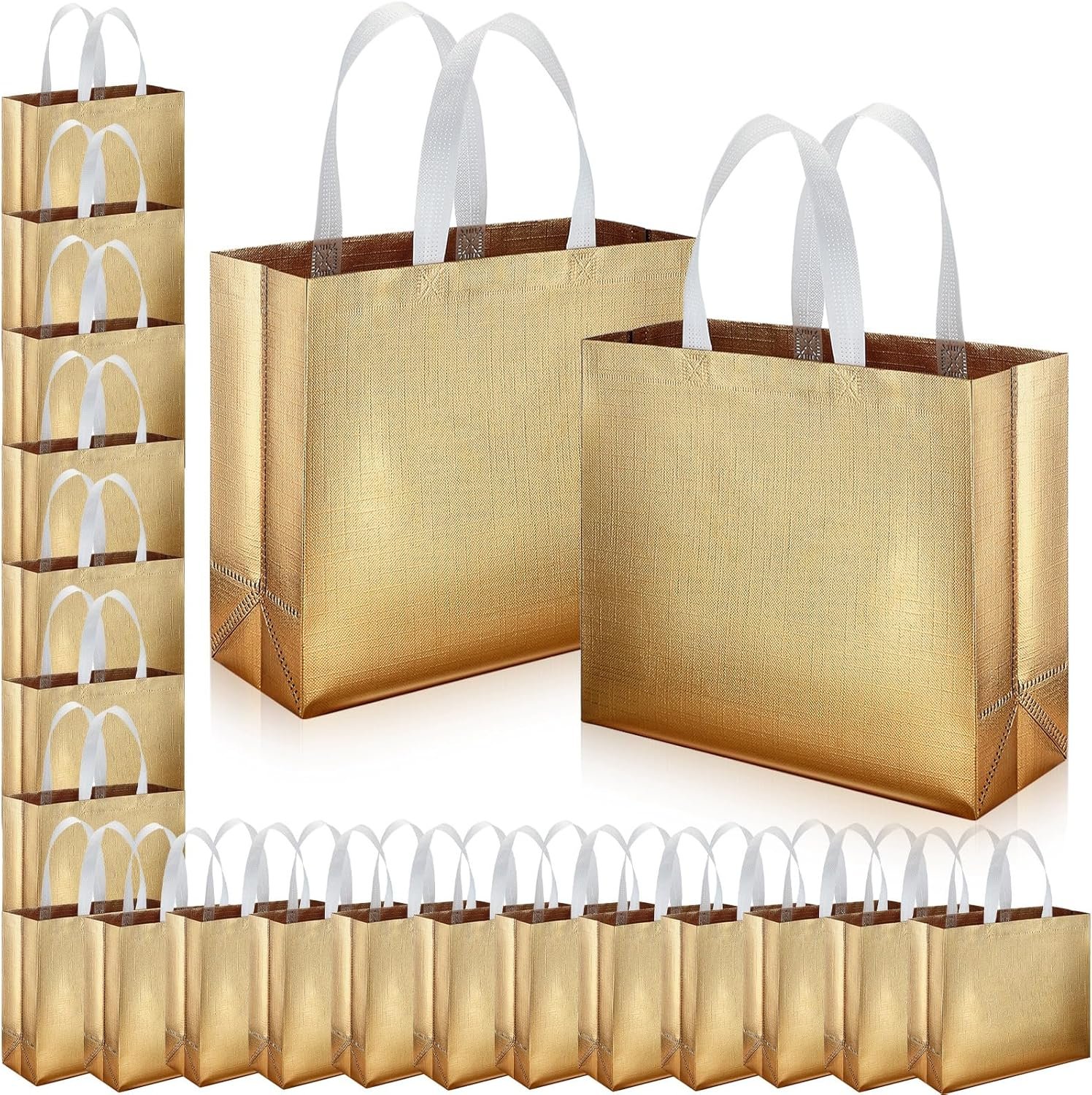 Wholesale 48 Pcs Reusable Gold Gift Bags with Handles Non Woven Glossy Grocery Tote Bulk Bridesmaid Totes for Wedding Christmas Baby Shower Birthday Party Factory