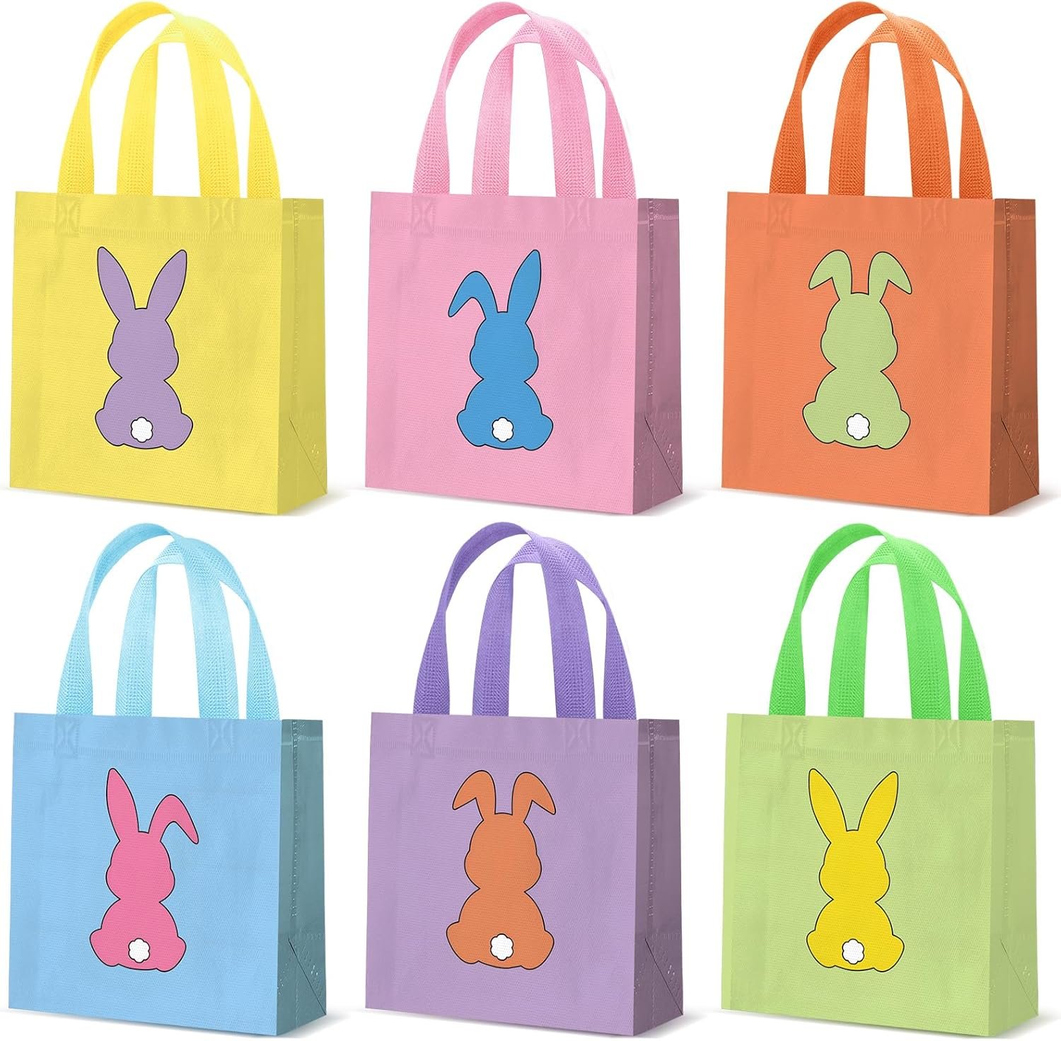 Wholesale 48 Pieces Reusable Easter Bunny Tote Bags with Handles Colorful Non-Woven Rabbit Goodie Baskets for Egg Hunt Party Favors 7.8 x 7.8 x 3.5 Inch Factory