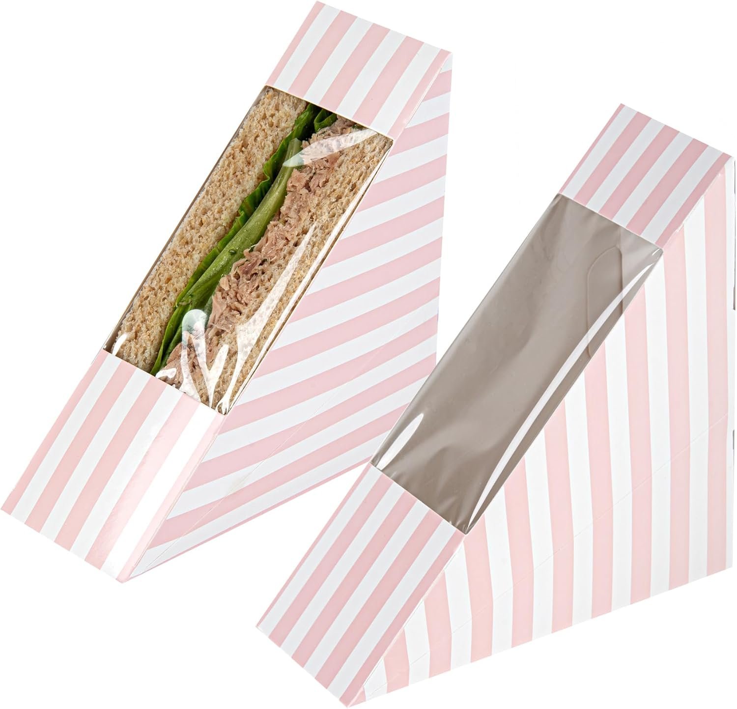Wholesale 4.8 x 2 Inch Small Sandwich Wedge Paper Boxes with Window - 200 Disposable Pink White Striped Triangle Grease-Resistant Containers Factory