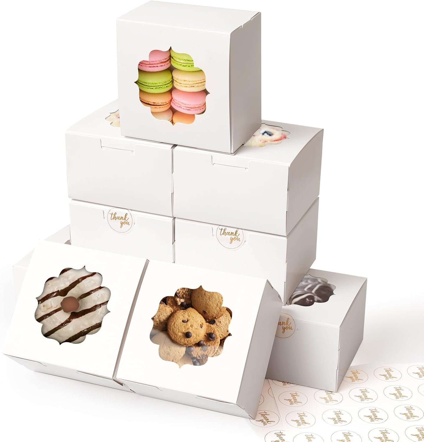 Wholesale 4x4x2.5 Inch White Cookie Boxes 50 Pack Bakery Window Treat Containers for Macarons Donuts Cake Slices Gifting To-Go Factory Wholesale 4x4x2.5 Inch White Cookie Boxes 50 Pack Bakery Window Treat Containers for Macarons Donuts Cake Slices Gifting To-Go Factory