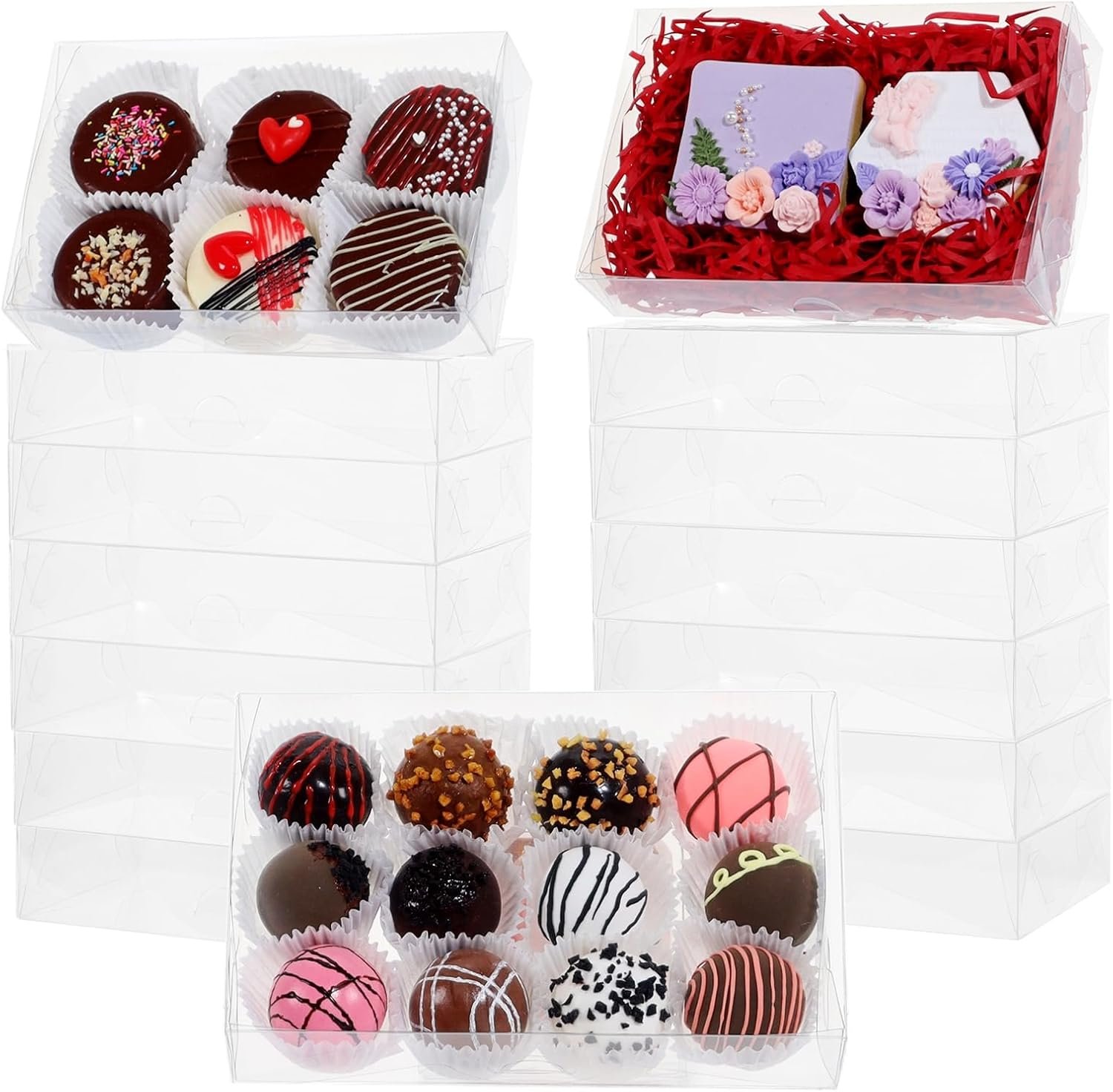 Wholesale 50 Clear Window Cookie Boxes 7x4.3x1.5 Inch for Chocolate Truffles Brownies Bakery Pastries Gifts Soaps Donuts Cakes Party Favors Christmas Factory