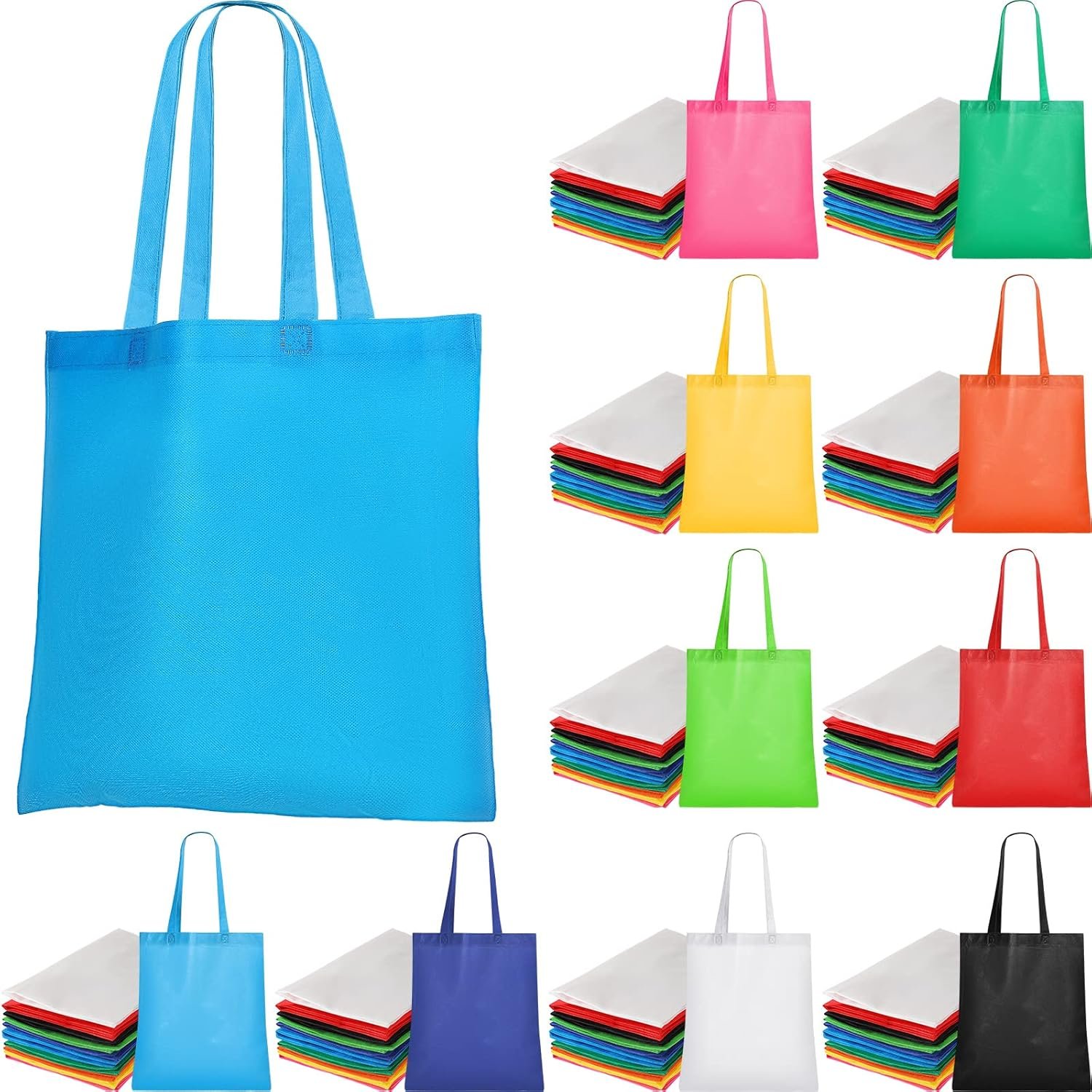 Wholesale 50 Pack 13 x 15 Inch Non Woven Bags with Handles Reusable Tote Grocery Shopping Gift Party Bags Bright Color Factory
