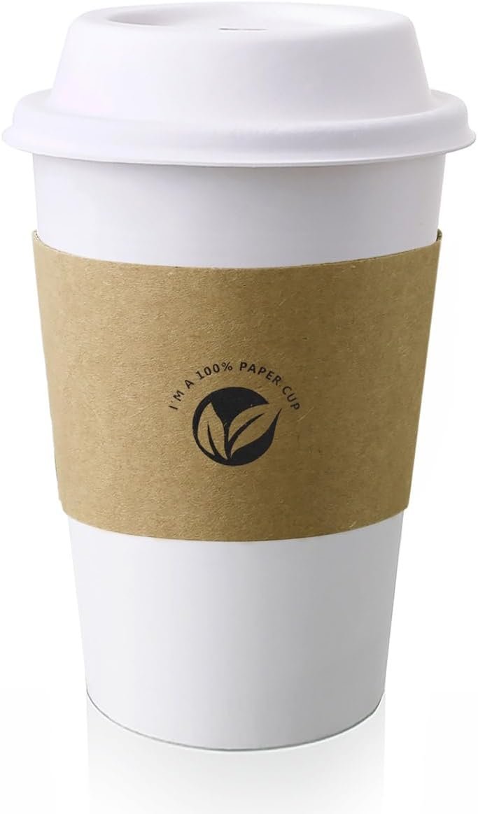 Wholesale 50 Pack 16 oz Compostable Coffee Cups with Lids Kraft Sleeves Eco-Friendly Disposable White Paper Combo for Hot Beverages Factory Wholesale 50 Pack 16 oz Compostable Coffee Cups with Lids Kraft Sleeves Eco-Friendly Disposable White Paper Combo for Hot Beverages Factory