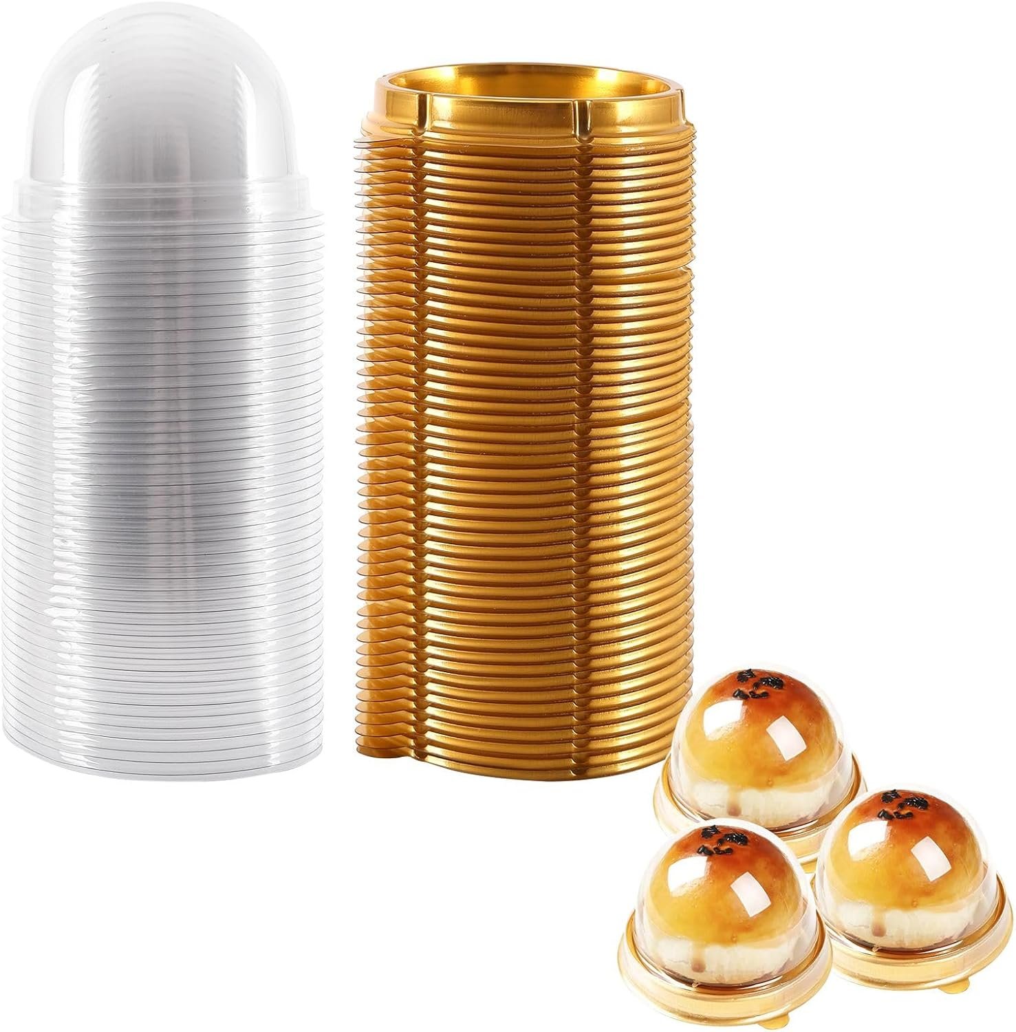 Wholesale 50 Pack 2 Inch Clear Plastic Mini Dome Cake Boxes for Muffins Cookies Wedding Birthday Gifts Gold Factory