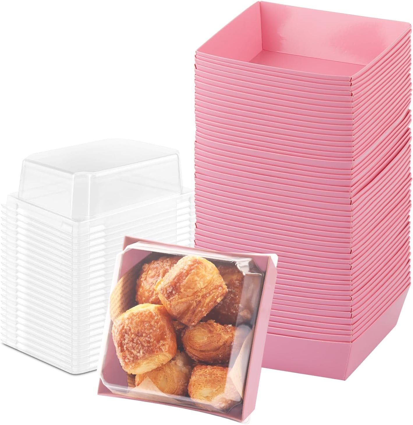 Wholesale 50-Pack 4-Inch Pink Disposable Charcuterie Boxes with Clear Lids for Cookies Sandwiches Strawberries Cupcakes Macarons Cake Slices Factory