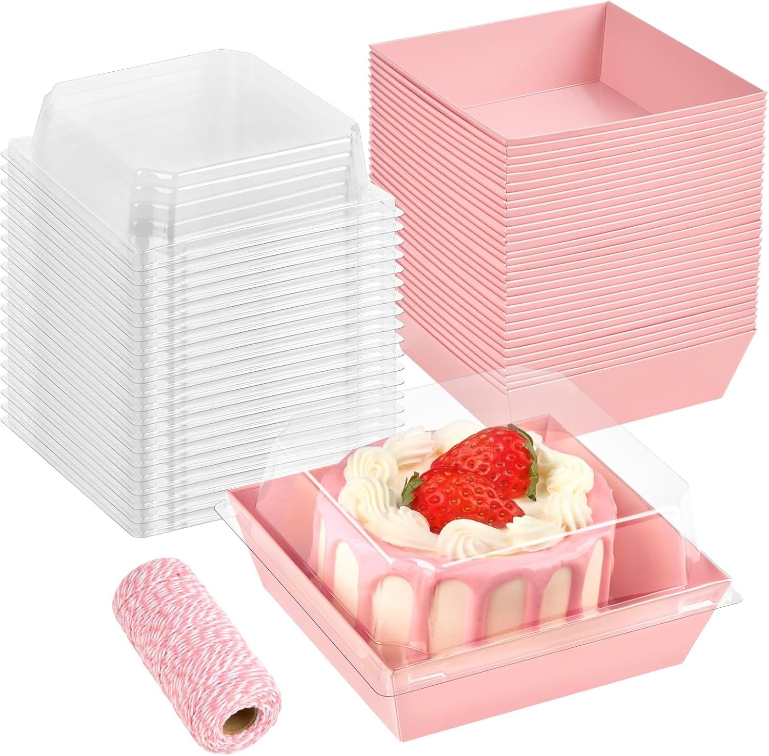 Wholesale 50 Pack 4 Inch Small Pink Paper Charcuterie Boxes with Clear Lids Disposable Square Food Containers for Desserts Strawberries Cake Slices Cookies Factory Wholesale 50 Pack 4 Inch Small Pink Paper Charcuterie Boxes with Clear Lids Disposable Square Food Containers for Desserts Strawberries Cake Slices Cookies Factory