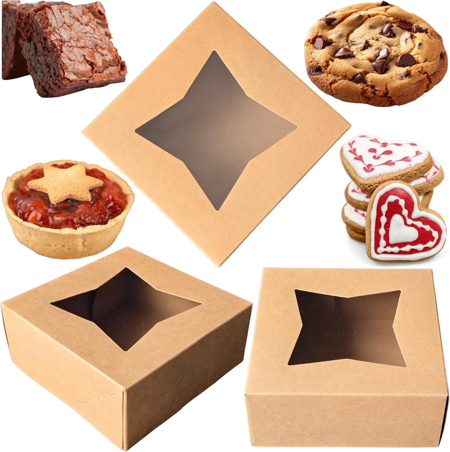 Wholesale 50 Pack 6x6x2.5 Inch Brown Bakery Boxes with Window for Cookies Pastries Treats Desserts Small Cakes Brownies Cupcakes Chocolate Strawberries Auto-Popup Factory Wholesale 50 Pack 6x6x2.5 Inch Brown Bakery Boxes with Window for Cookies Pastries Treats Desserts Small Cakes Brownies Cupcakes Chocolate Strawberries Auto-Popup Factory