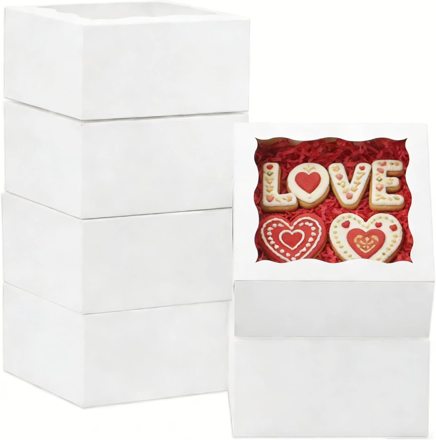 Wholesale 50 Pack 6x6x3 Inch White Bakery Cookie Boxes with Window for Macarons Mini Cakes Pastries Chocolate Covered Strawberries Factory