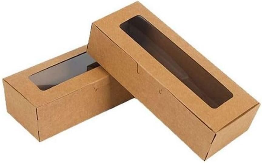 Wholesale 50-Pack Brown Kraft Macaron Boxes with Clear Window for 5-7 Macarons Cookies Chocolates Candies Desserts Factory