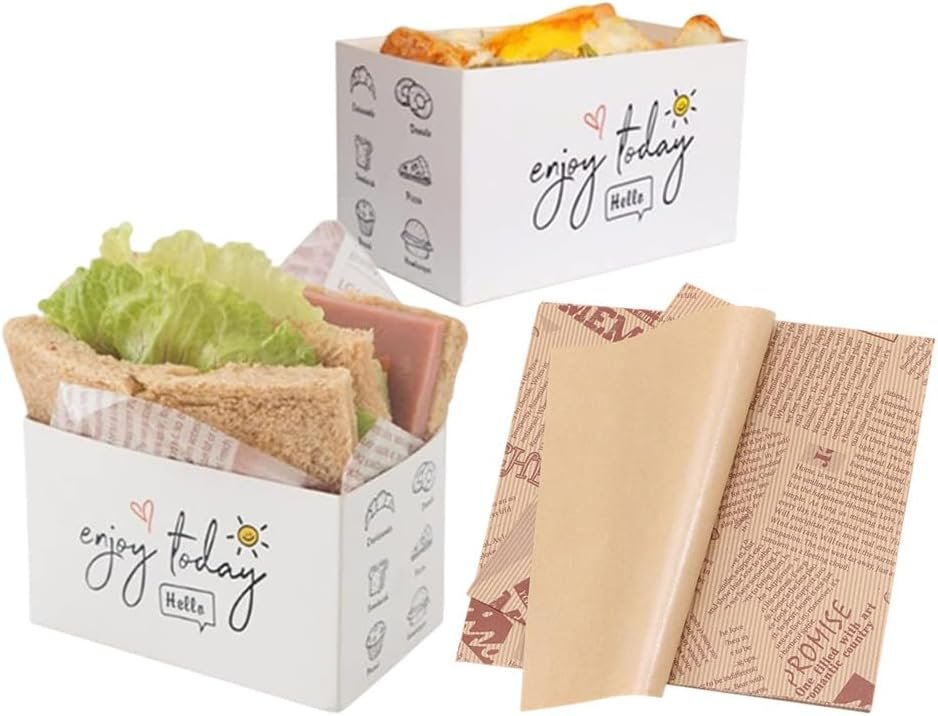 Wholesale 50 Pack Paper Takeout Containers Mini Burger Sandwich Boxes with 50 Oil-Resistant Sheets for Restaurants Picnics Parties Factory