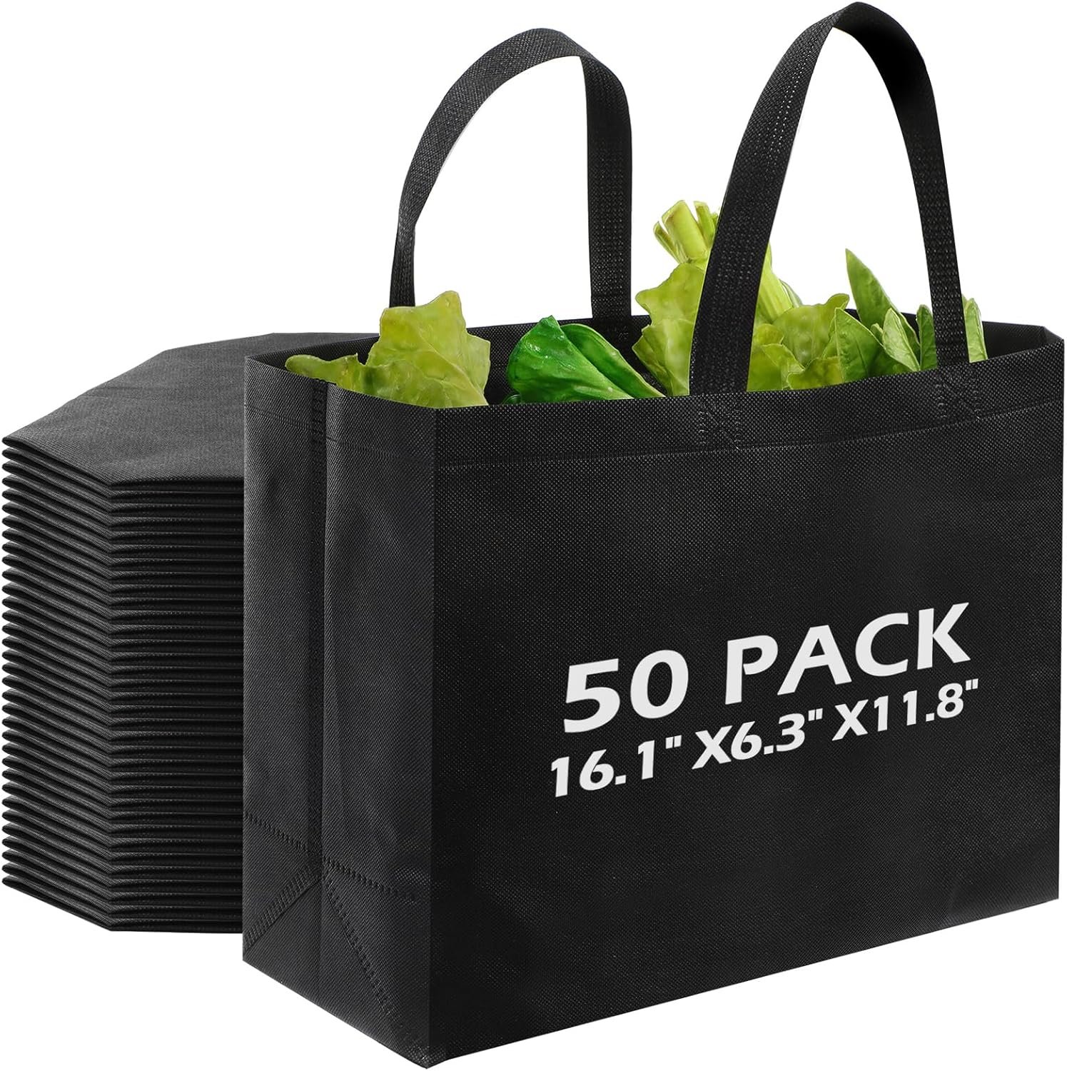 Wholesale 50 Pcs Extra Large Reusable Non-Woven Tote Bags with Handles for Grocery Shopping Boutiques Retail Stores Black Factory Wholesale 50 Pcs Extra Large Reusable Non-Woven Tote Bags with Handles for Grocery Shopping Boutiques Retail Stores Black Factory