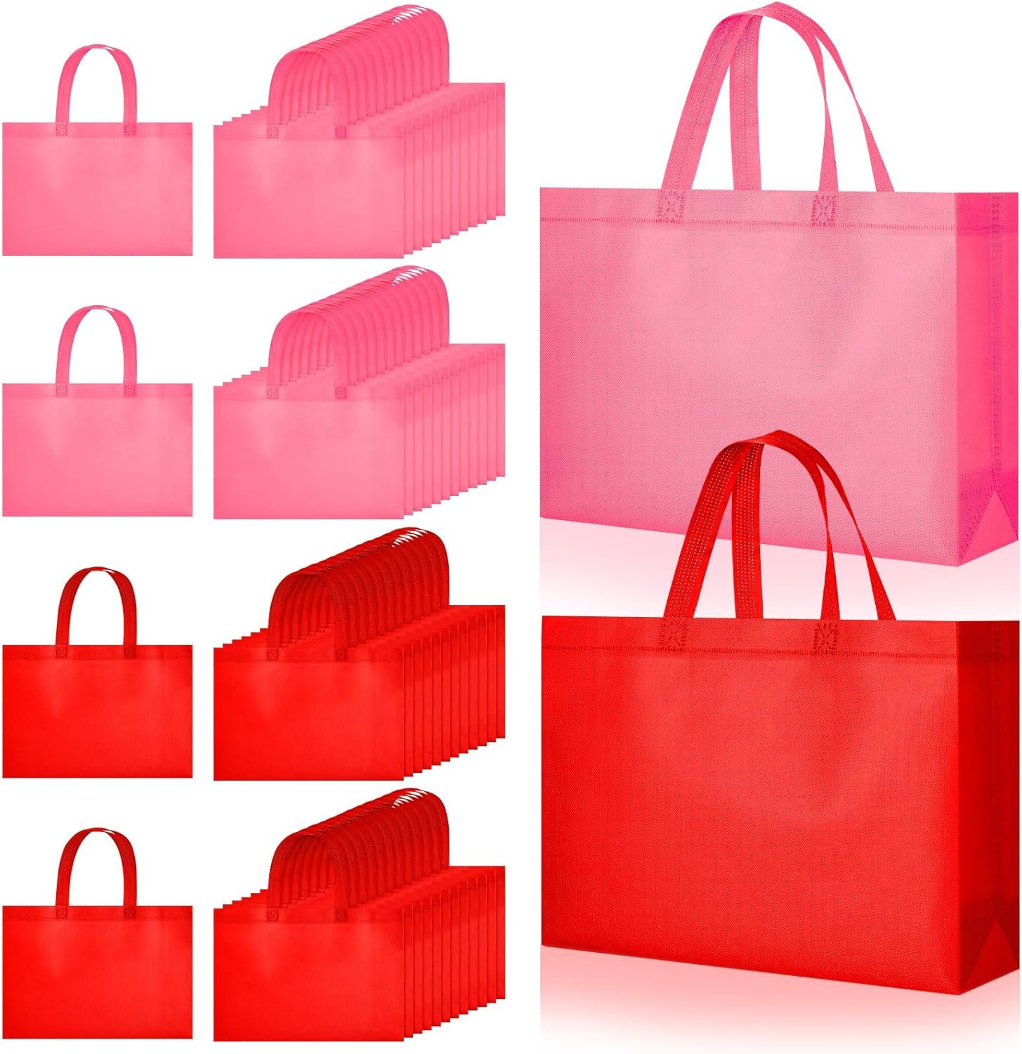 Wholesale 50 Pcs Large Pink Red Non-Woven Reusable Tote Gift Bags with Handles for Valentine's Day Birthday Party Holiday Favors Factory