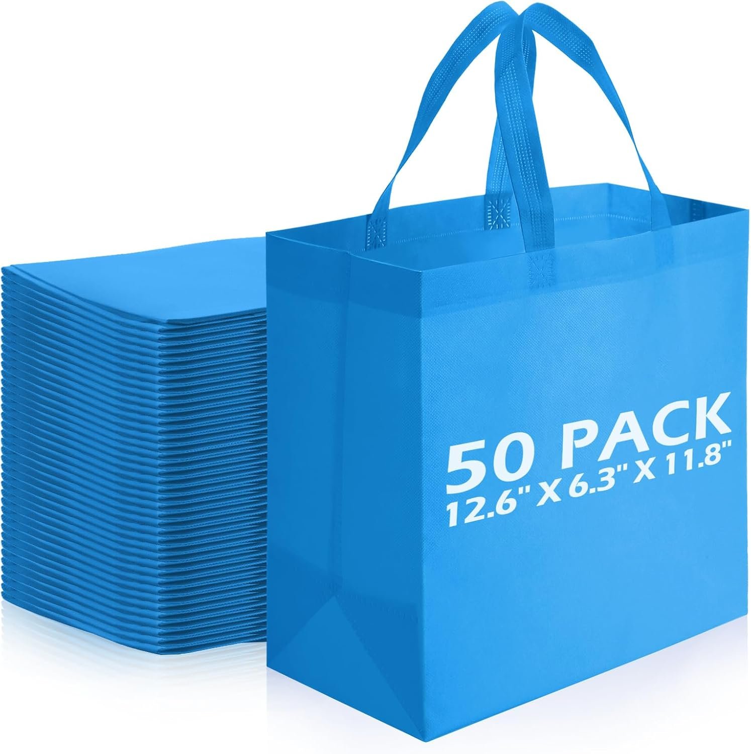 Wholesale 50 Pieces Reusable Non-Woven Tote Bags Bulk Grocery Shopping with Handles Foldable for Boutiques Sky Blue Factory