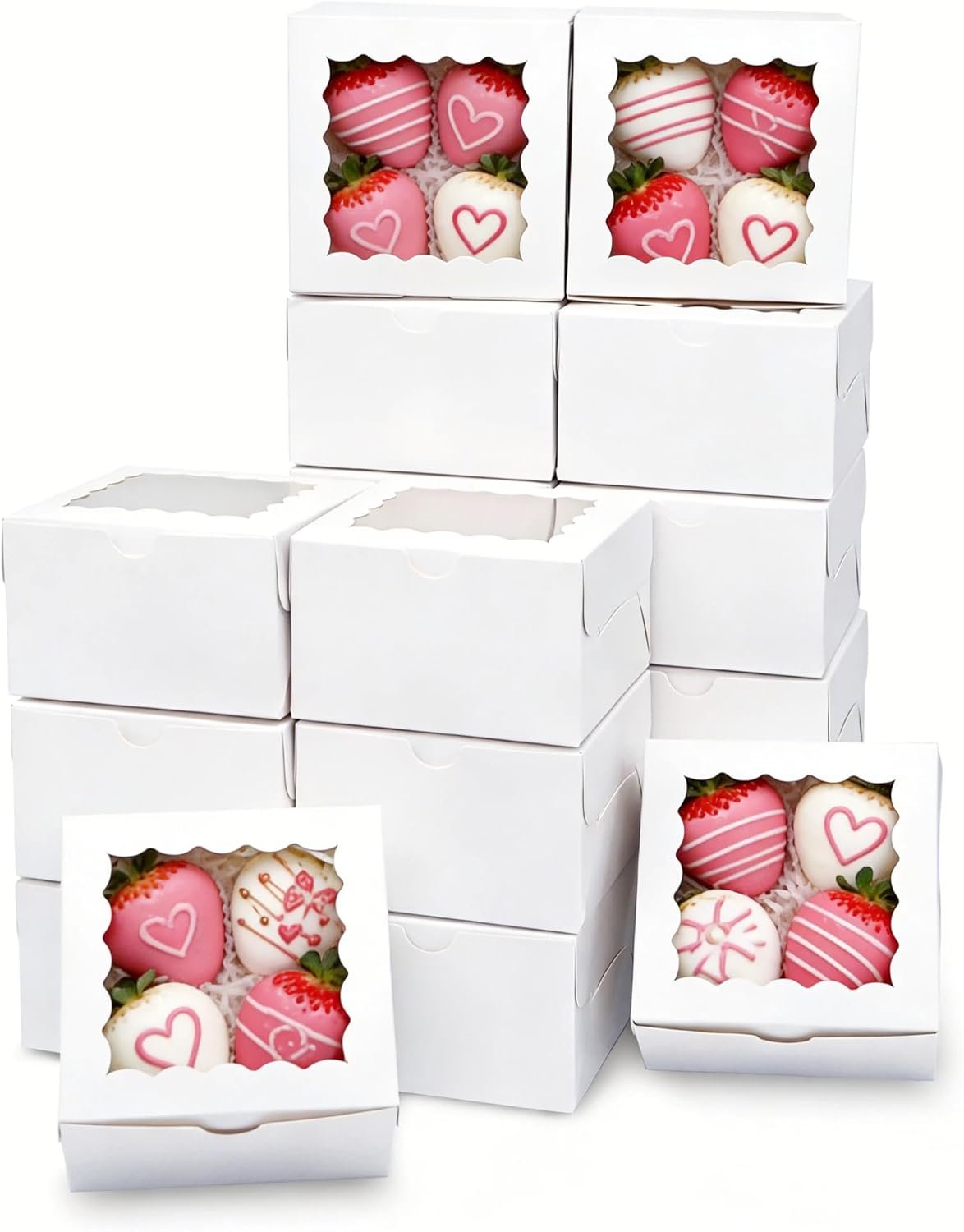 Wholesale 50pcs 4x4x2.5 Inch Cookie Bakery Boxes with Window for Treats Desserts Wedding Favors Parties White Factory