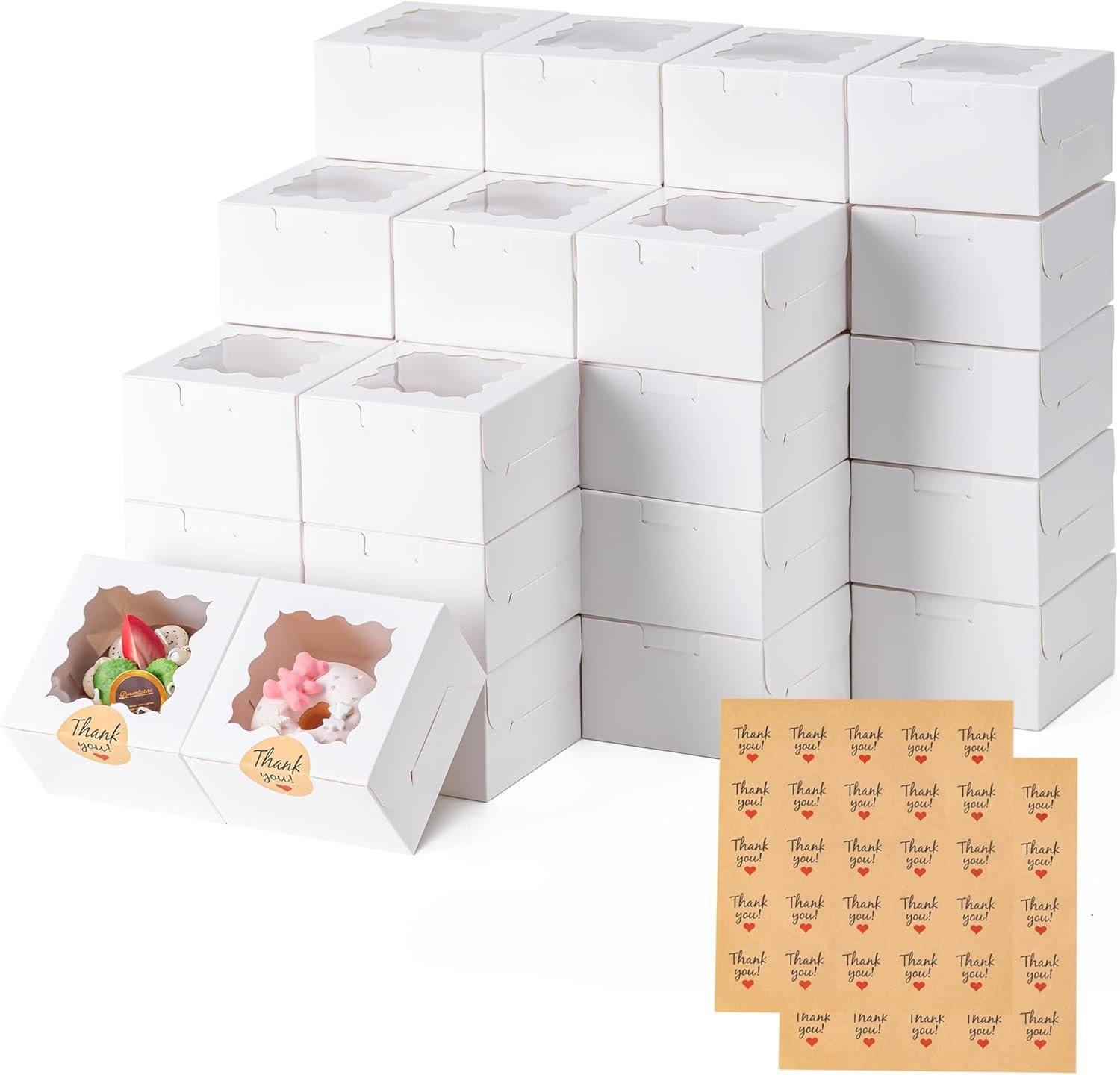 Wholesale 50pcs 4x4x2.5 Inch White Cookie Boxes with Window and Stickers for Bakery Desserts Candy Chocolate Strawberries Mini Cakes Factory